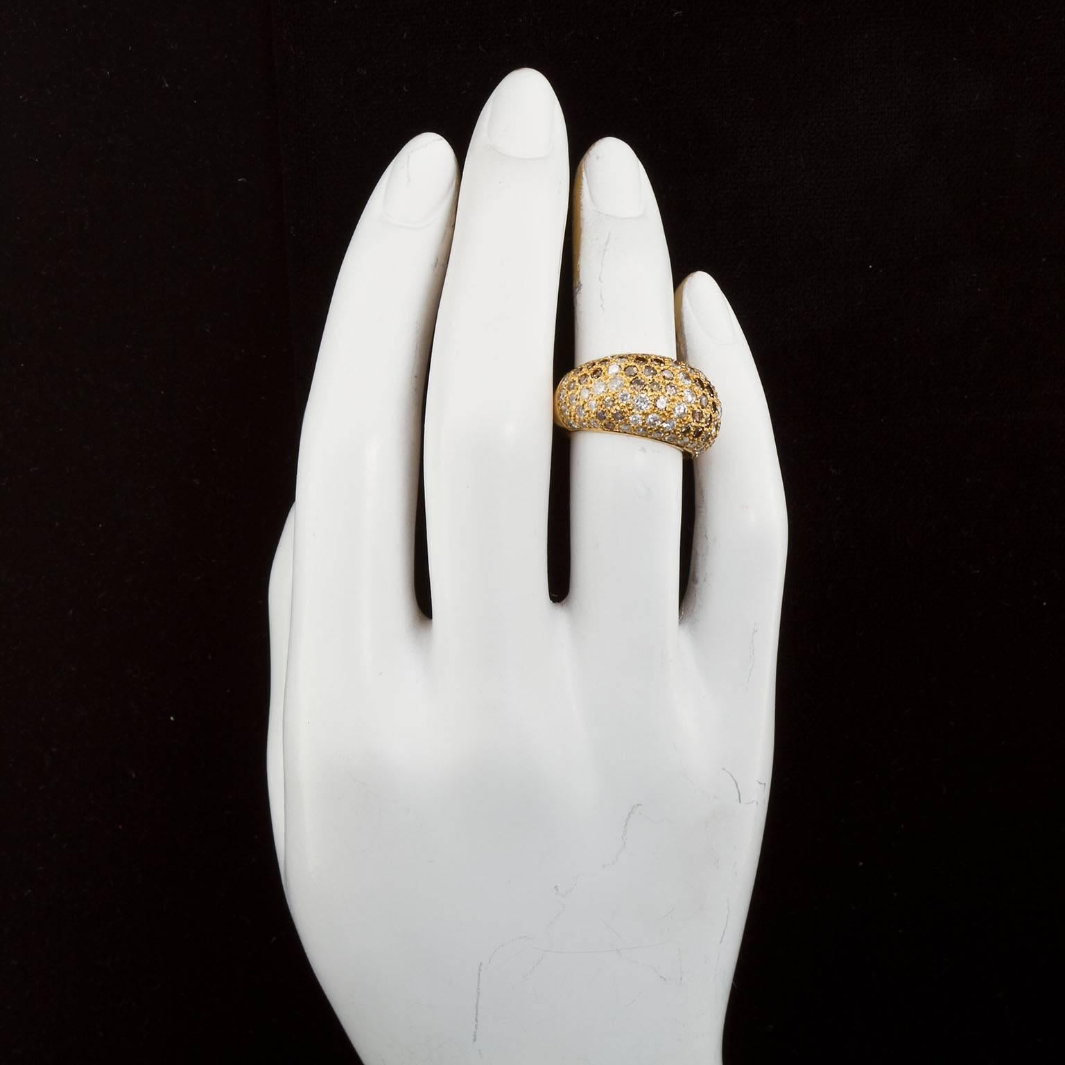 Cartier Sauvage Collection White Yellow Cognac Diamond Gold Dome Ring In Excellent Condition In Lakewood, NJ