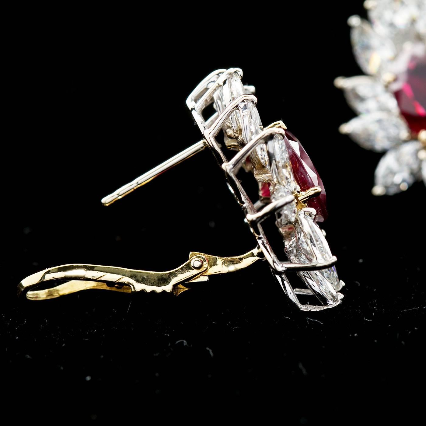 Women's 4.66 Carat Ruby Diamond Cluster Earrings For Sale