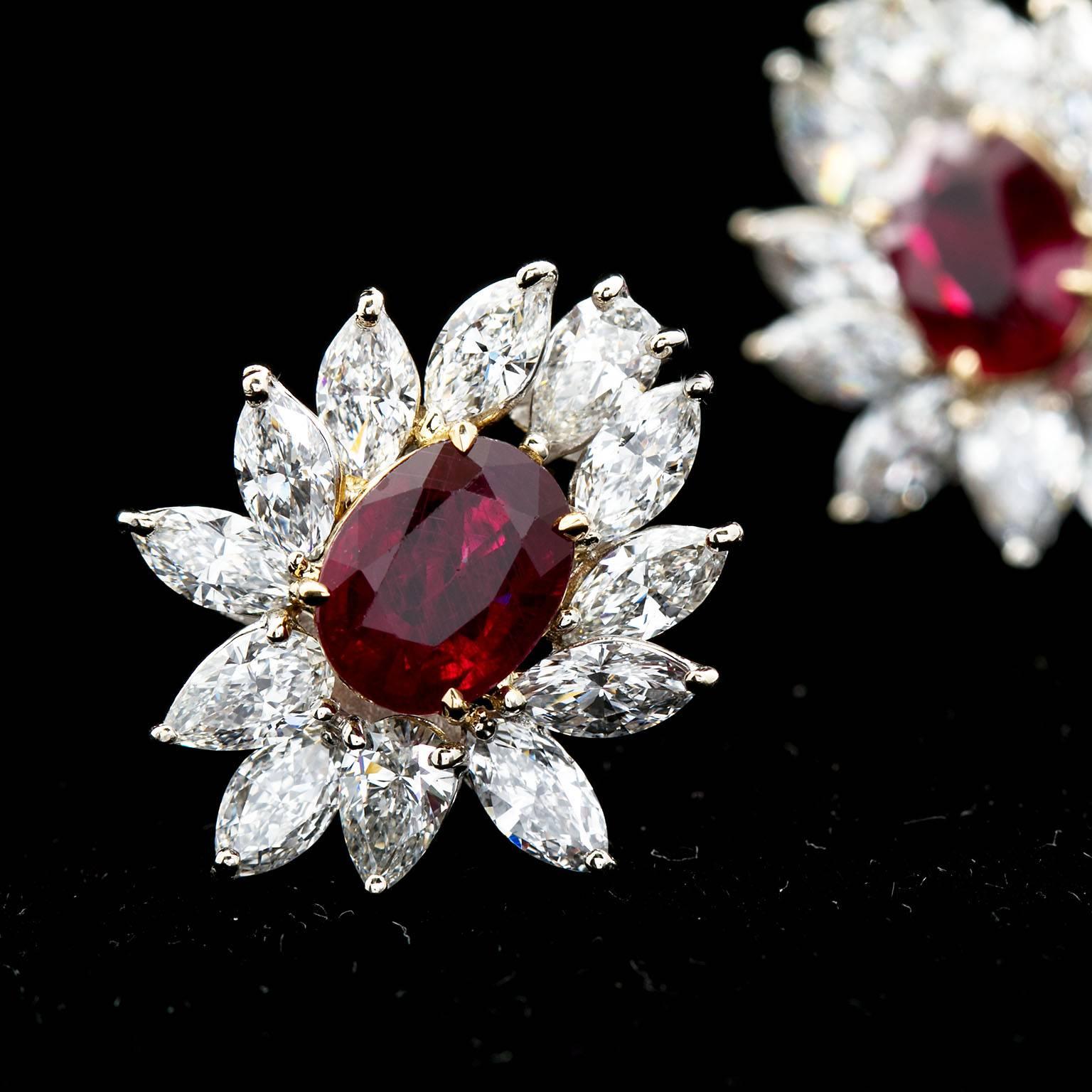 4.66 Carat Ruby Diamond Cluster Earrings For Sale 1
