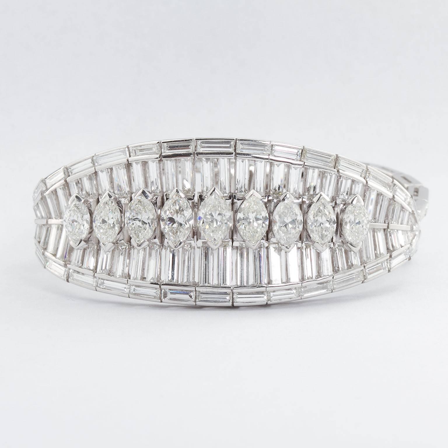 Wide Fancy Cut Diamond Bracelet 40 Carat  In Excellent Condition In Lakewood, NJ
