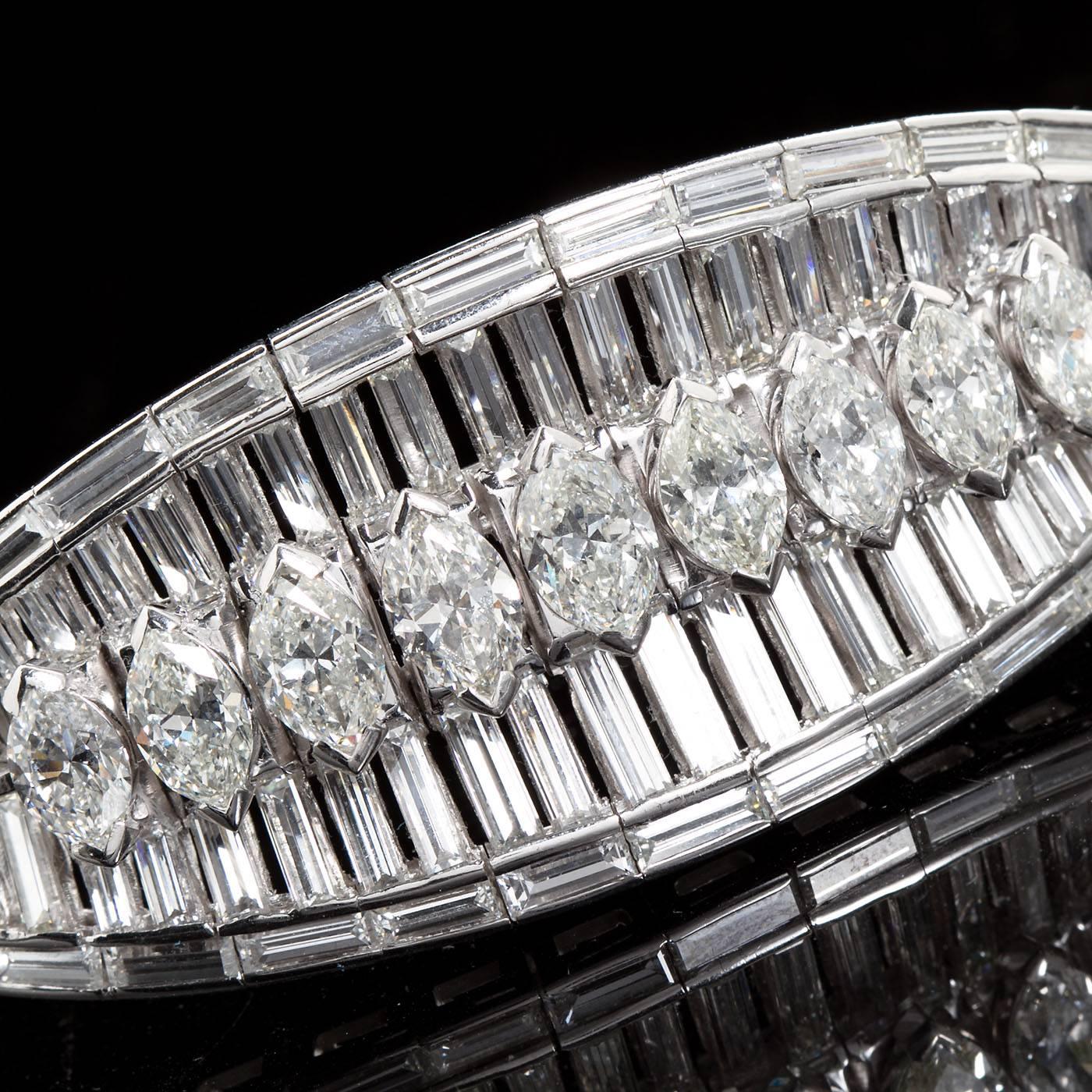 Women's Wide Fancy Cut Diamond Bracelet 40 Carat 