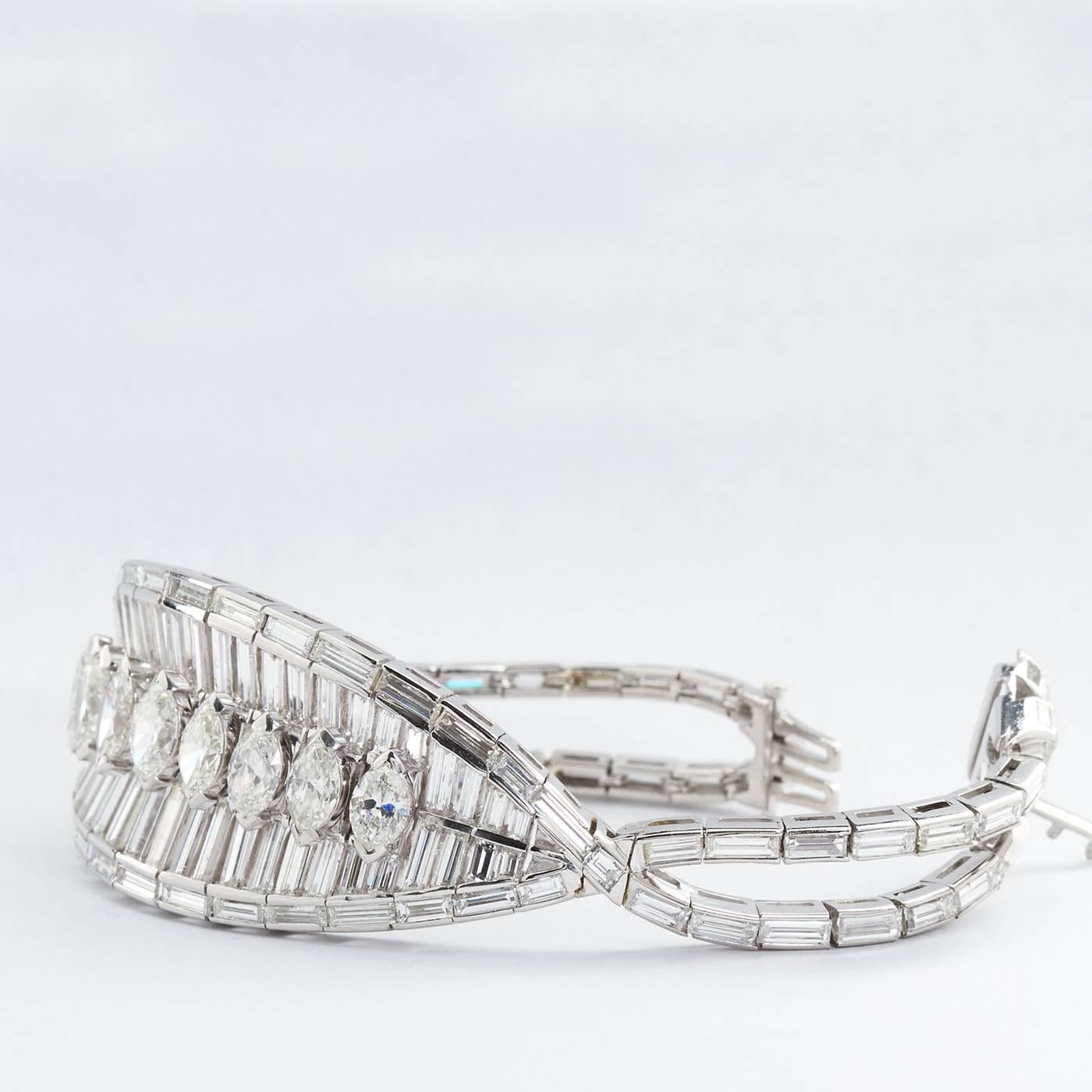 Wide Fancy Cut Diamond Bracelet 40 Carat  2