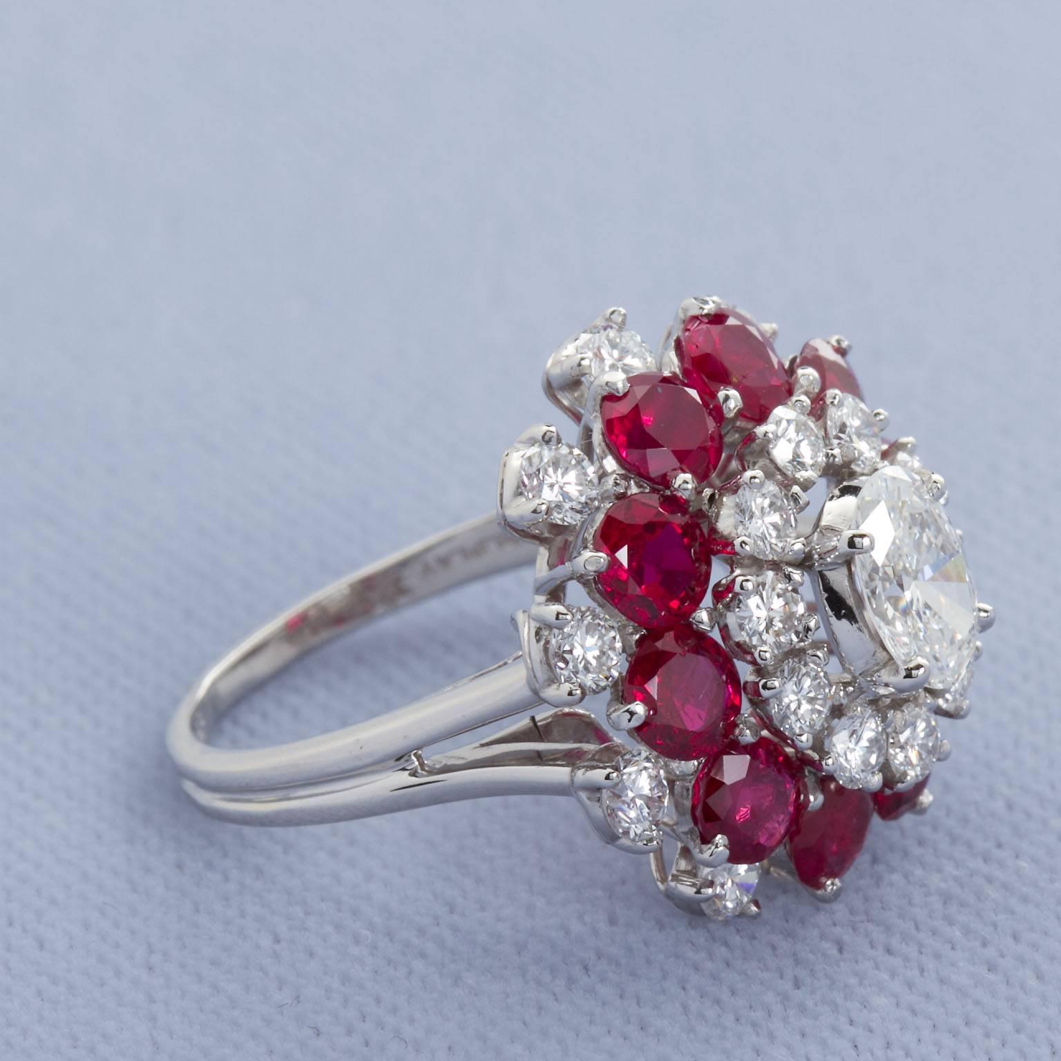 J. E. Caldwell & Co. Diamond Ruby Cluster Cocktail Ring 3