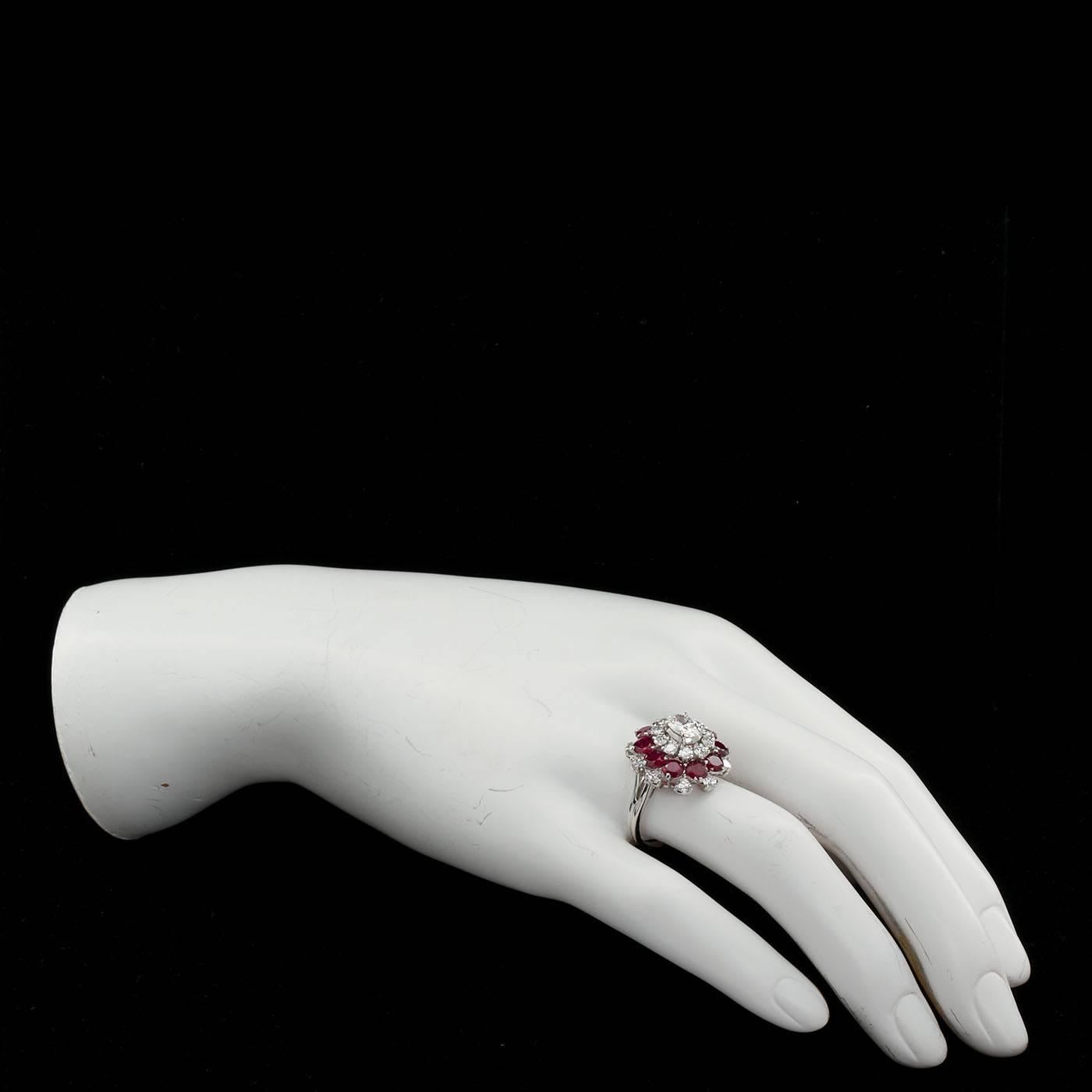 J. E. Caldwell & Co. Diamond Ruby Cluster Cocktail Ring 1