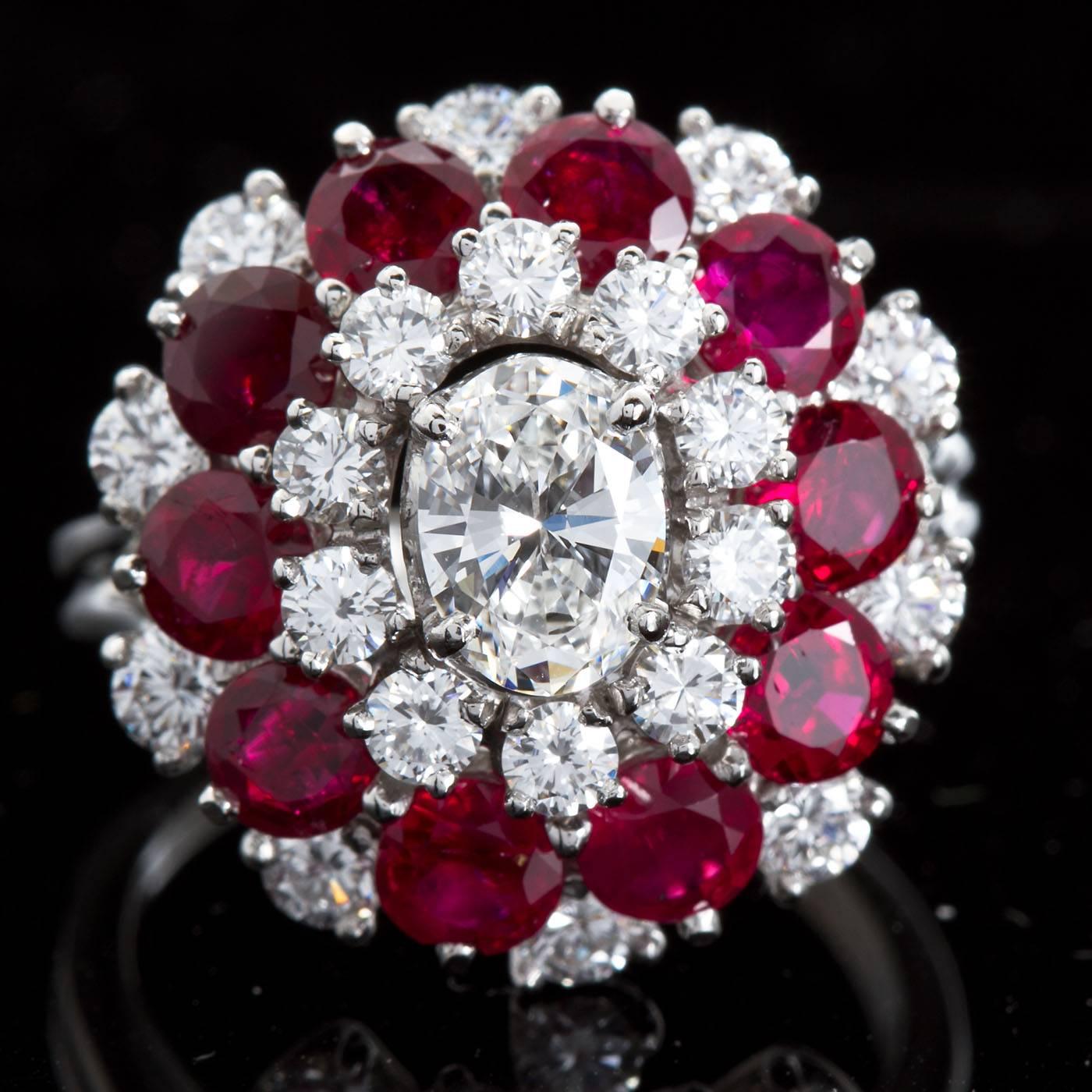 J. E. Caldwell & Co. Diamond Ruby Cluster Cocktail Ring 2
