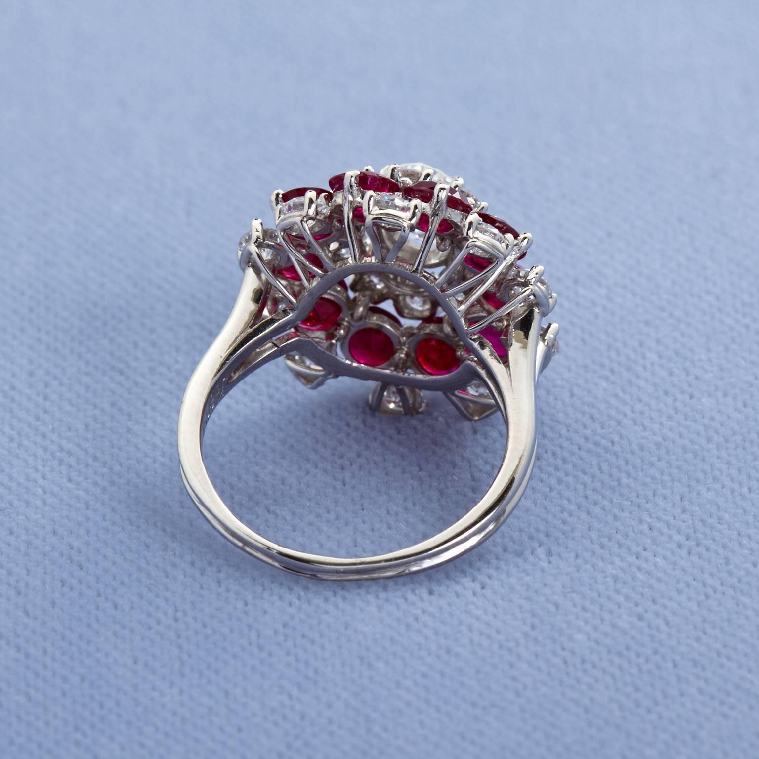J. E. Caldwell & Co. Diamond Ruby Cluster Cocktail Ring 4