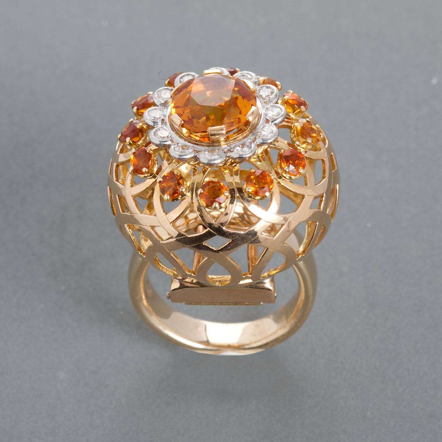 Mellerio Paris Woven Globe Citrine Diamond Ring Brooch Combo In Excellent Condition In Lakewood, NJ