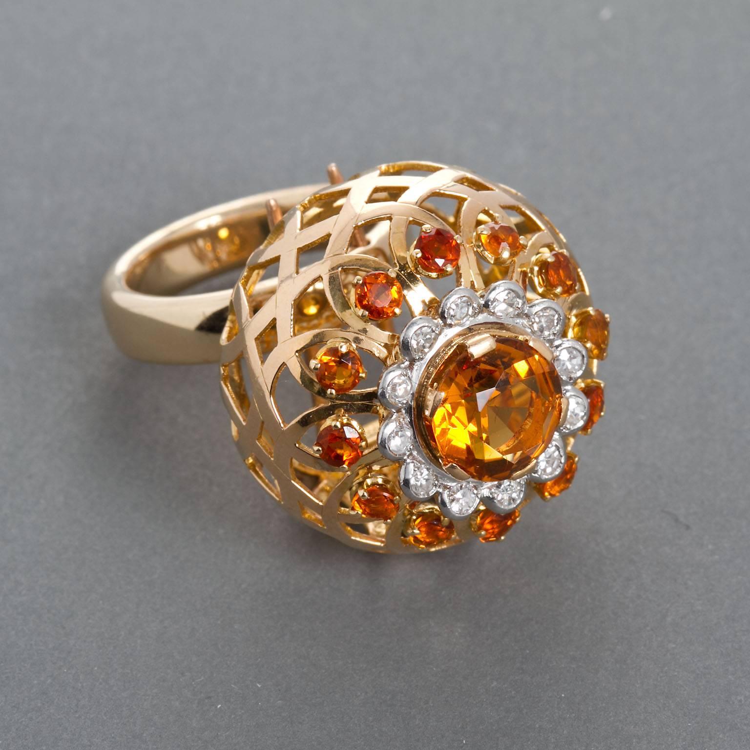 Women's or Men's Mellerio Paris Woven Globe Citrine Diamond Ring Brooch Combo