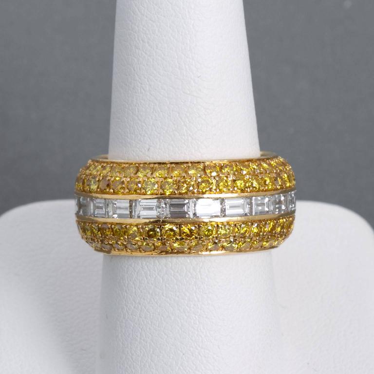 Fancy Yellow Pavé and White Baguette Diamond Eternity Band Ring For ...