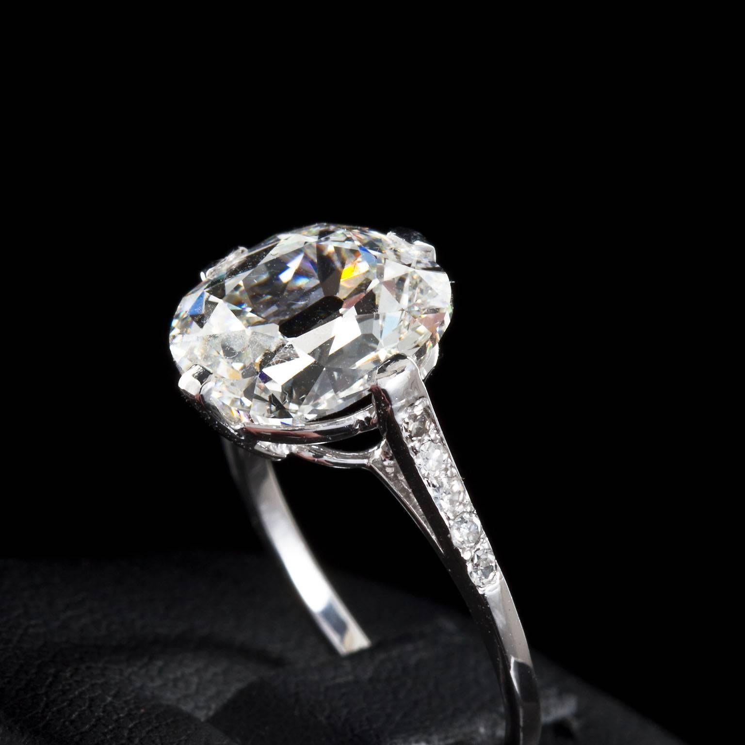 Art Deco Old Cushion Cut 5.01 Carat Diamond Engagement Ring GIA Certified 3