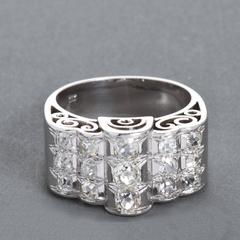 Diamond Gold Three Row Filigreed Motif Ring 1.80 Carats