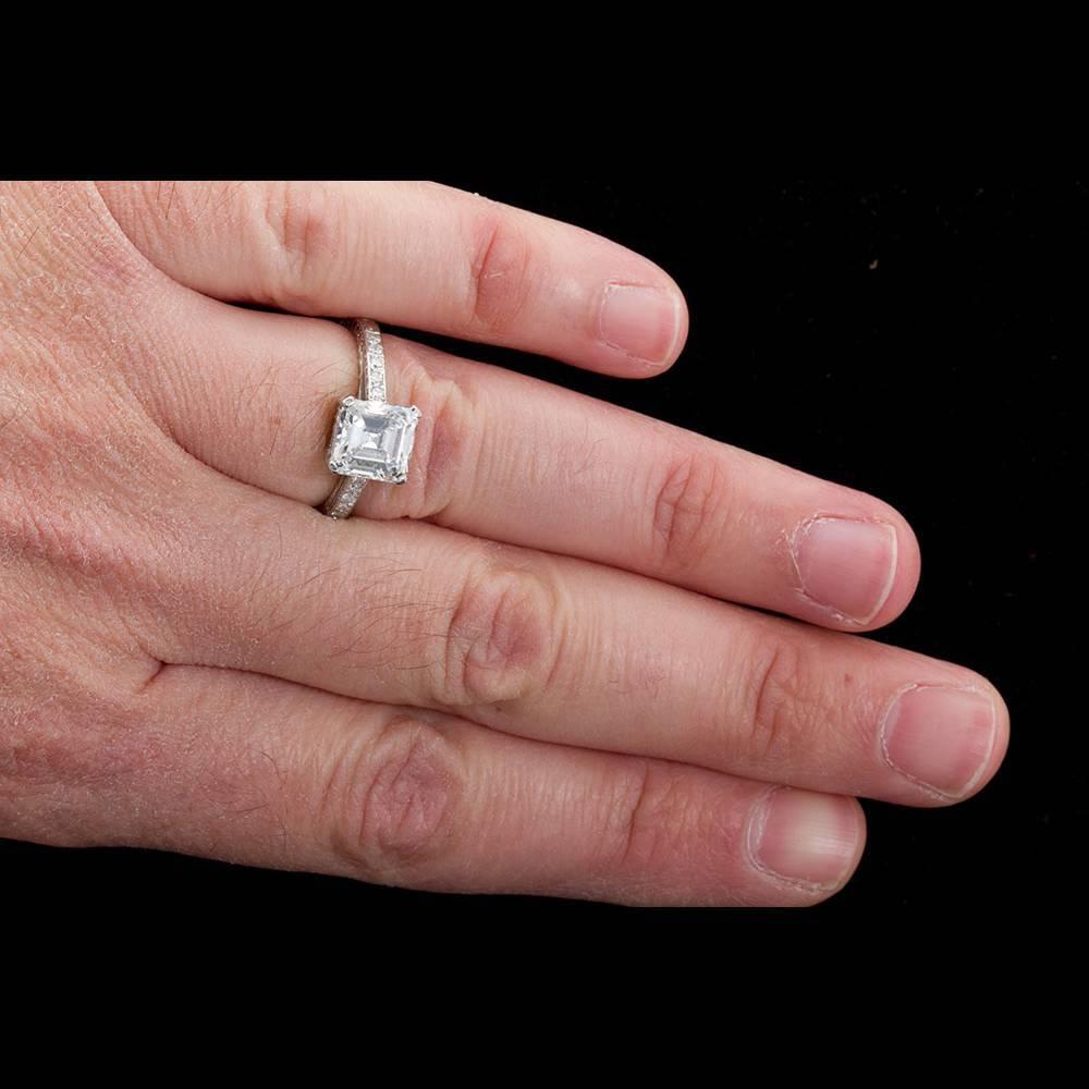 2.52 Carat GIA Square Emerald Asscher Cut Diamond platinum Engagement Ring For Sale 2