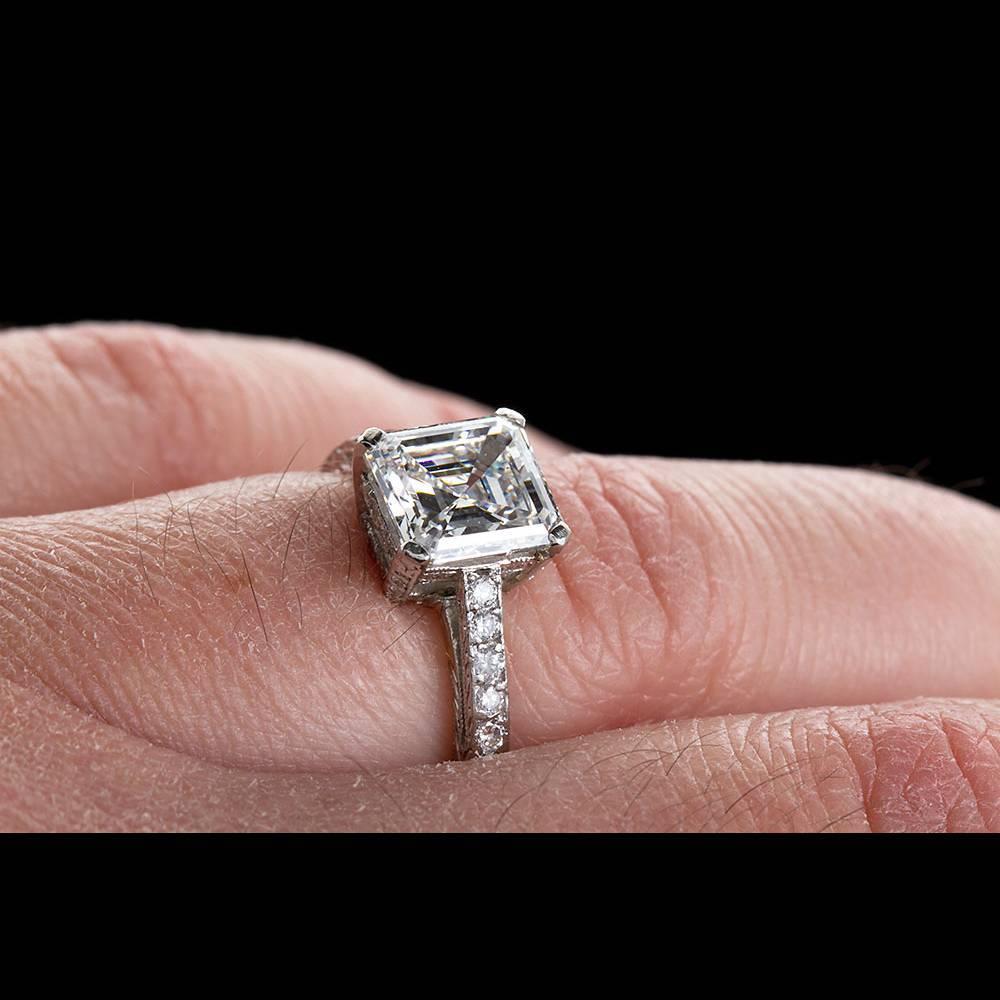 2.52 Carat GIA Square Emerald Asscher Cut Diamond platinum Engagement Ring For Sale 3