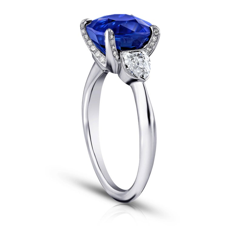 5.03 Carat Cushion Blue Sapphire and Diamond Ring For Sale at 1stdibs