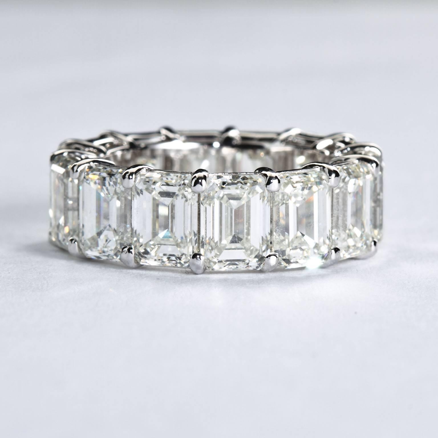 Women's 14.44 Carat Emerald Cut Diamond Platinum Eternity Band 1.00 Carat Each