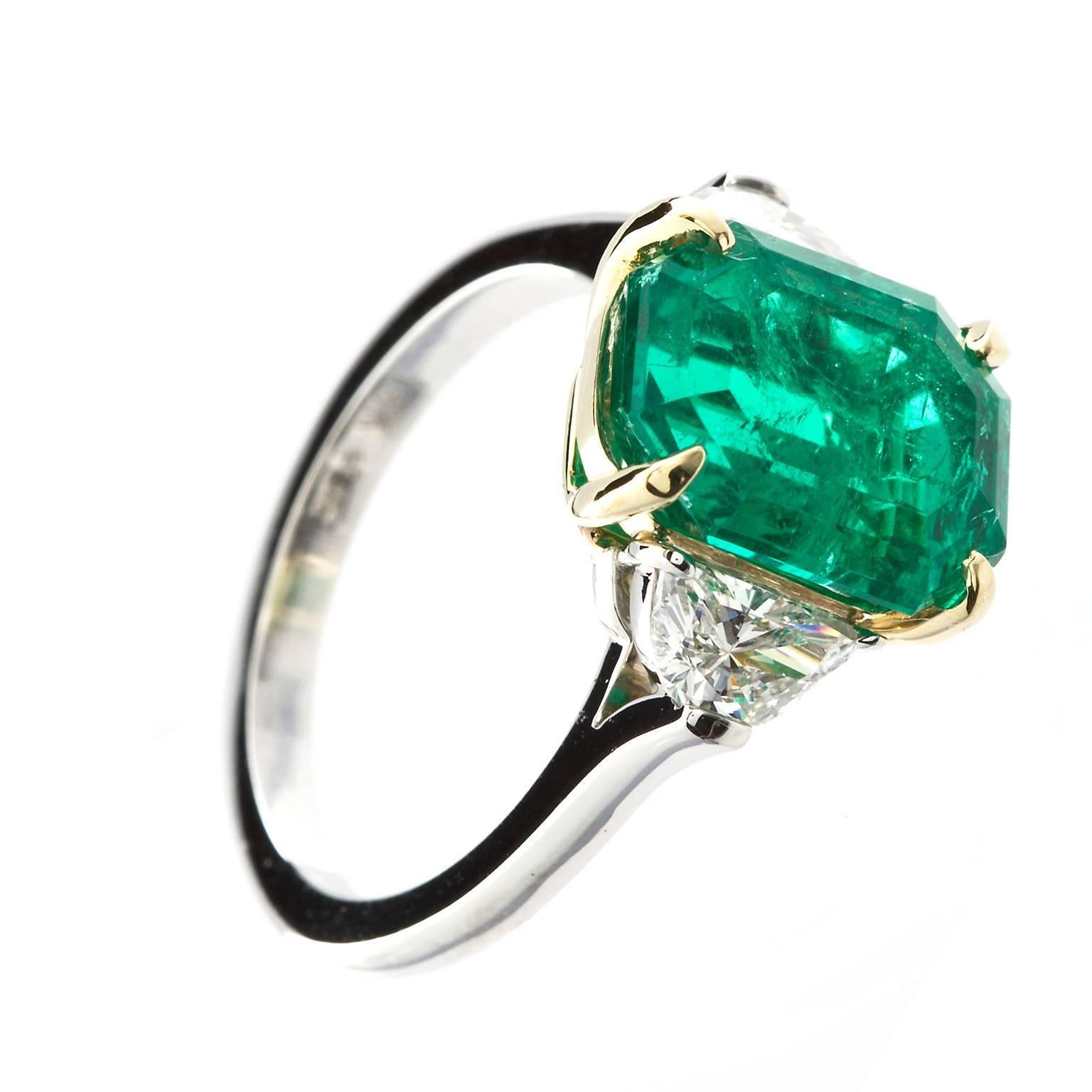 Emerald Cut 4.31 Carat Colombian Emerald Engagement Ring