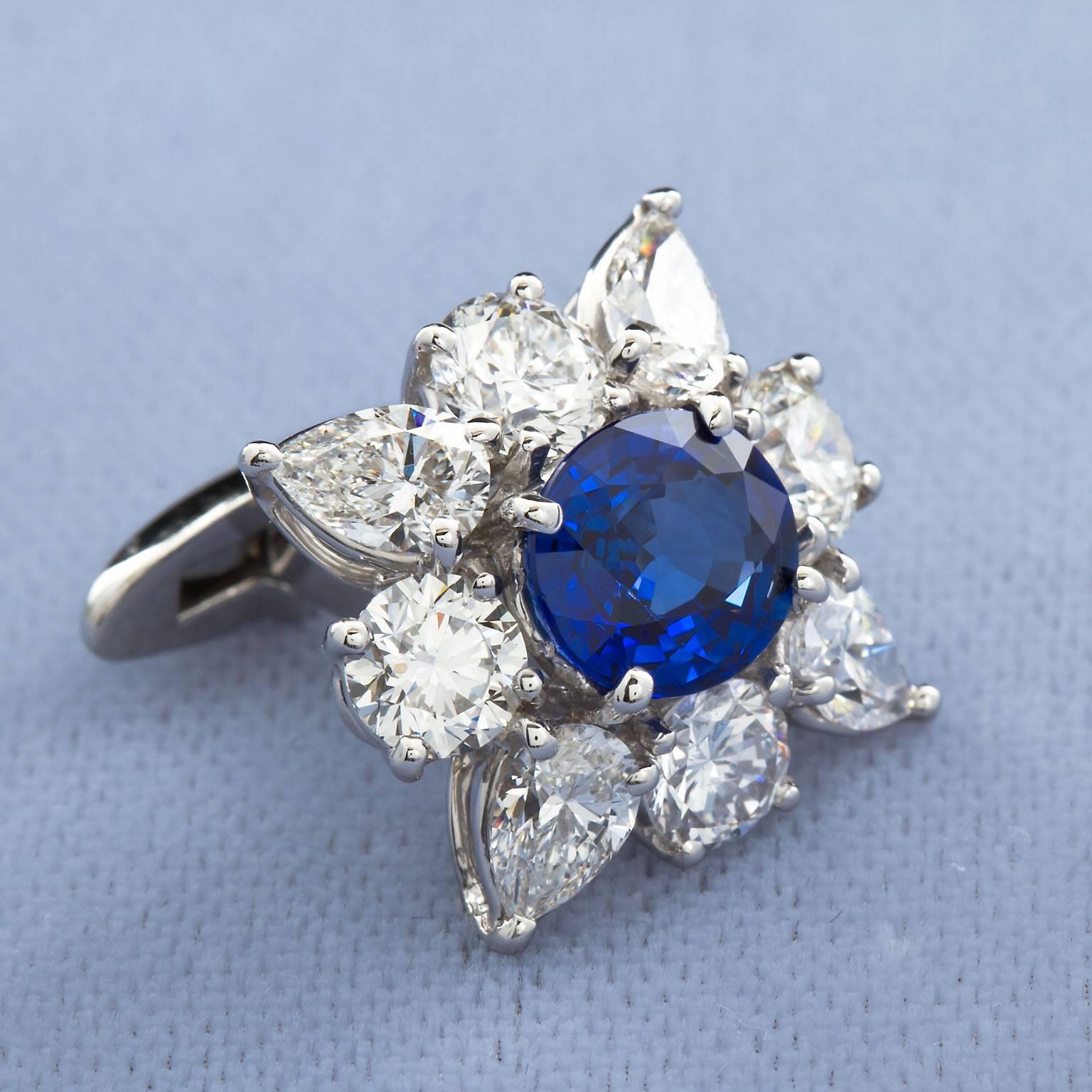 Oval Cut 4.63 Carats Royal Blue Sapphire Diamond Cufflinks