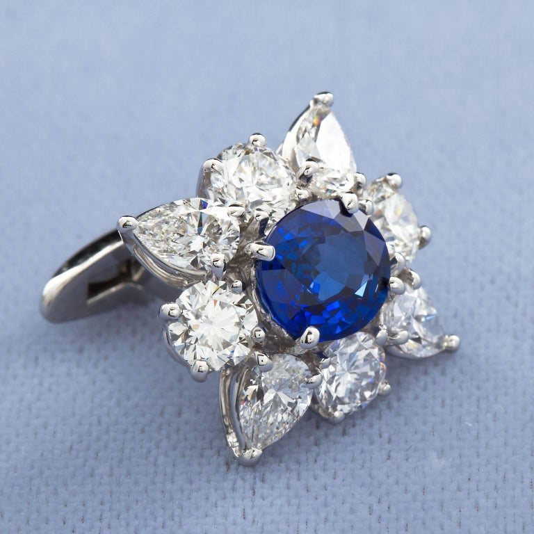 4.63 Carats Royal Blue Sapphire Diamond Cufflinks at 1stDibs