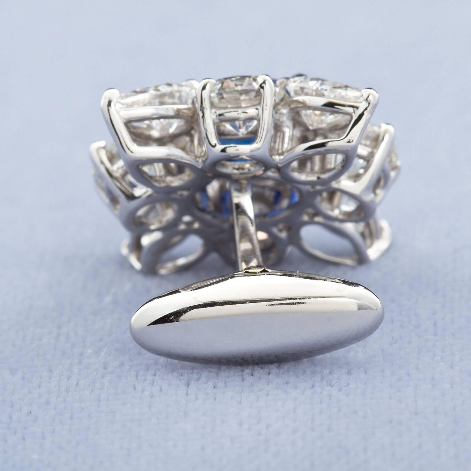 Women's or Men's 4.63 Carats Royal Blue Sapphire Diamond Cufflinks