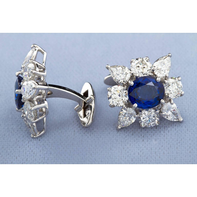 4.63 Carats Royal Blue Sapphire Diamond Cufflinks at 1stDibs
