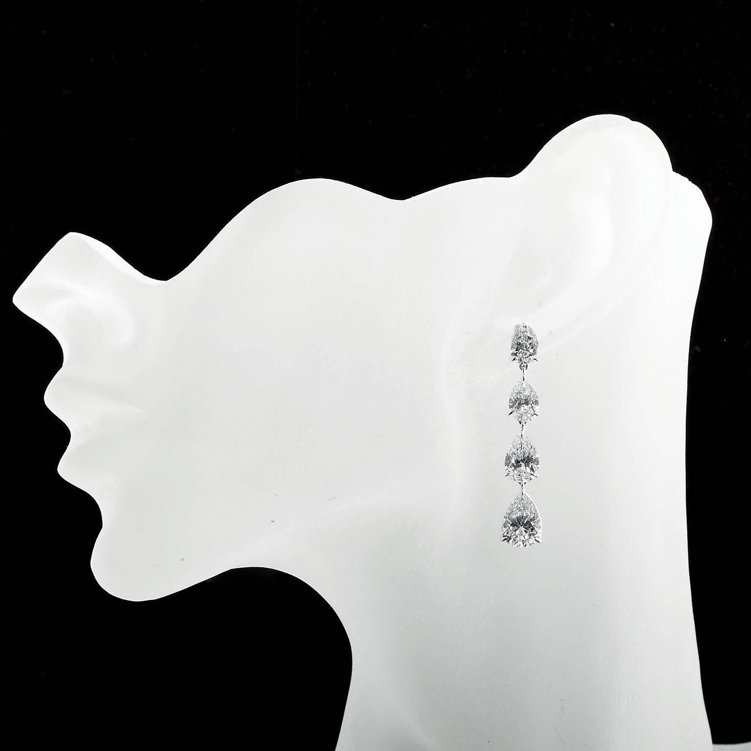 12 Carat Pear Shape Diamond Dangle Earrings In New Condition In Lakewood, NJ