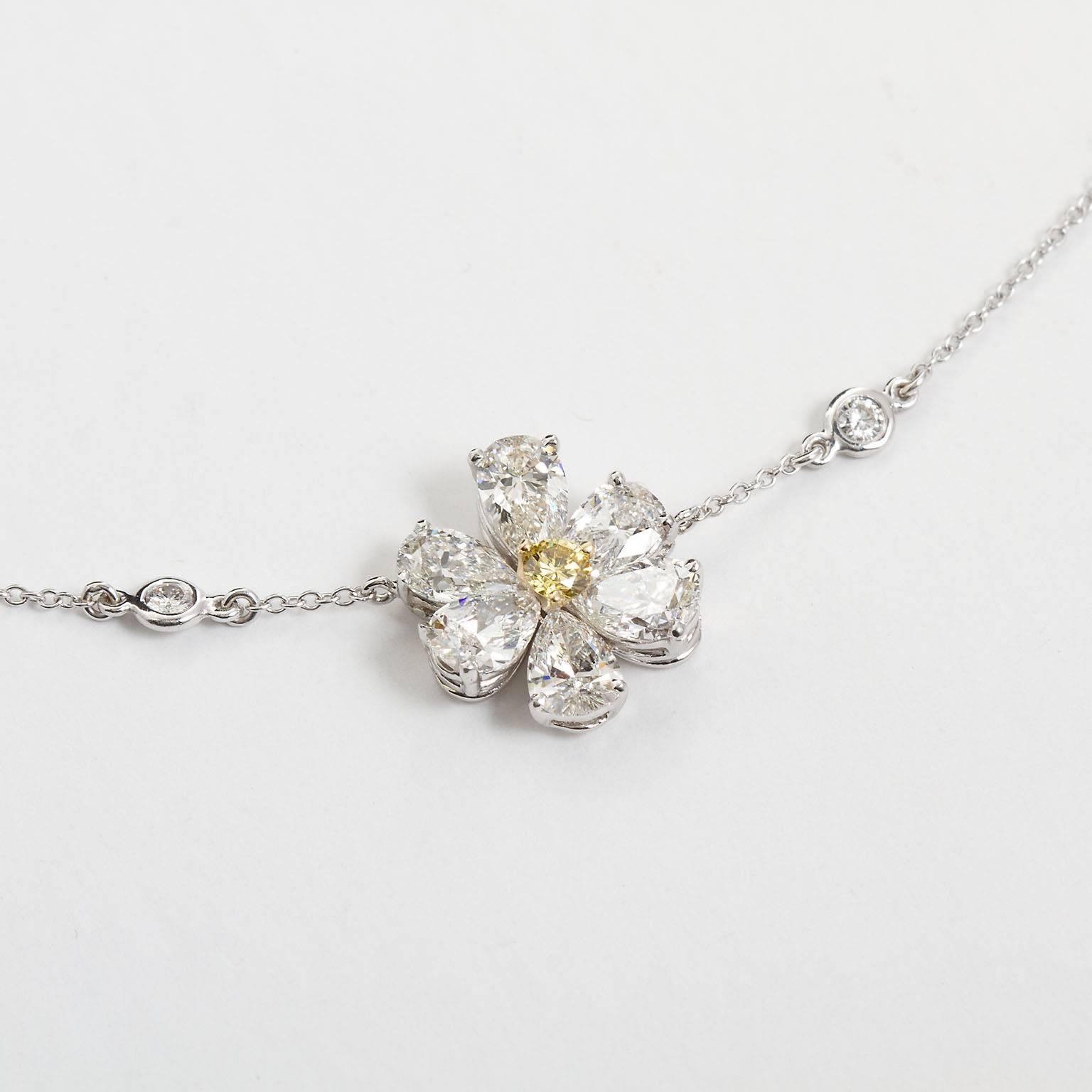 Pear Cut Three Flower Pendant Diamond Yard Necklace