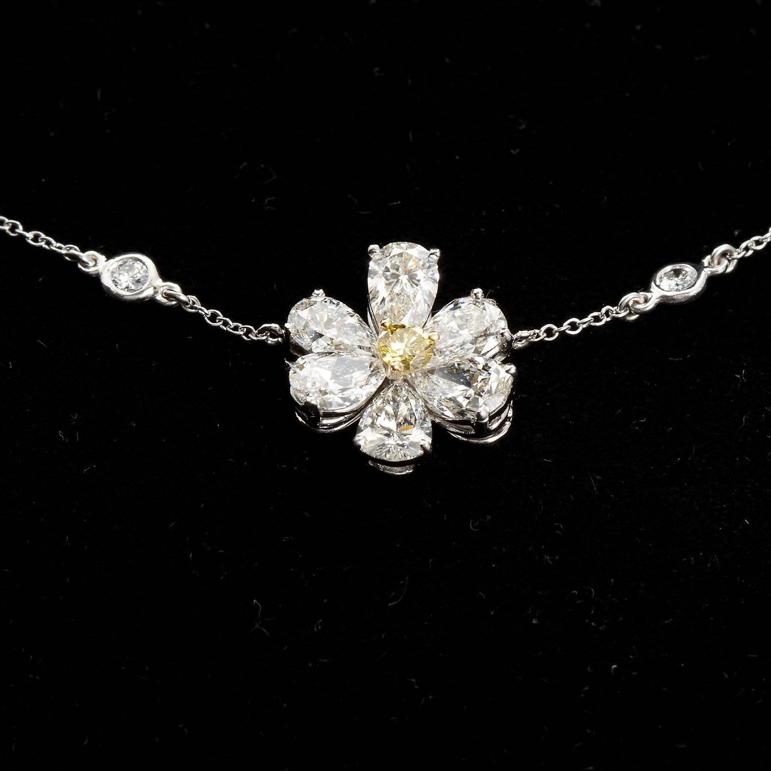 Three Flower Pendant Diamond Yard Necklace 1