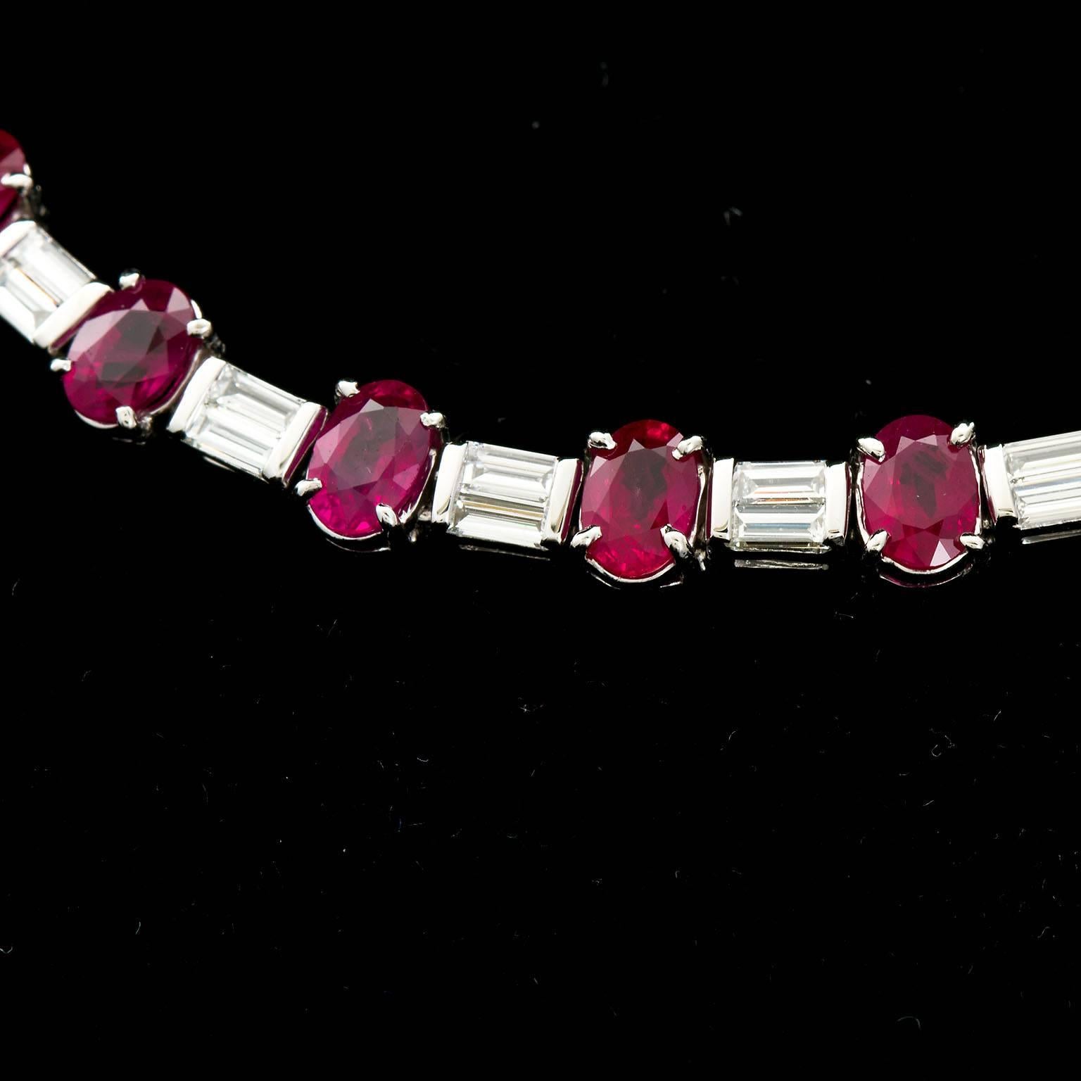 Oval Burma Ruby Diamond Platinum Tennis Bracelet 1