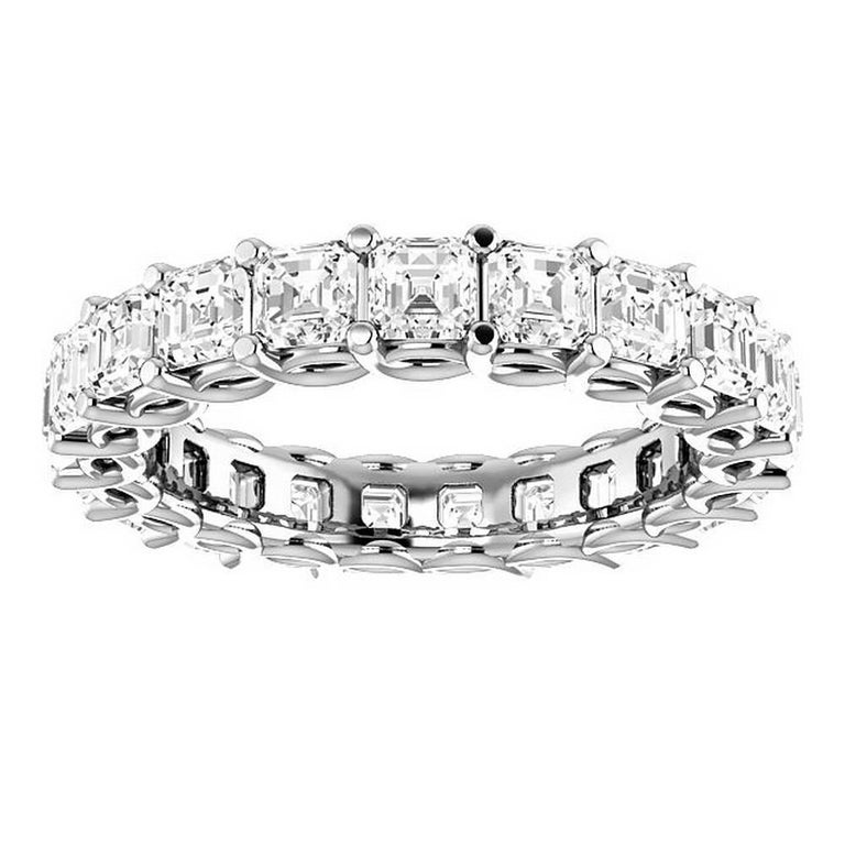 Asscher Cut Diamond Platinum Eternity Band Shared Prong Weave Set For