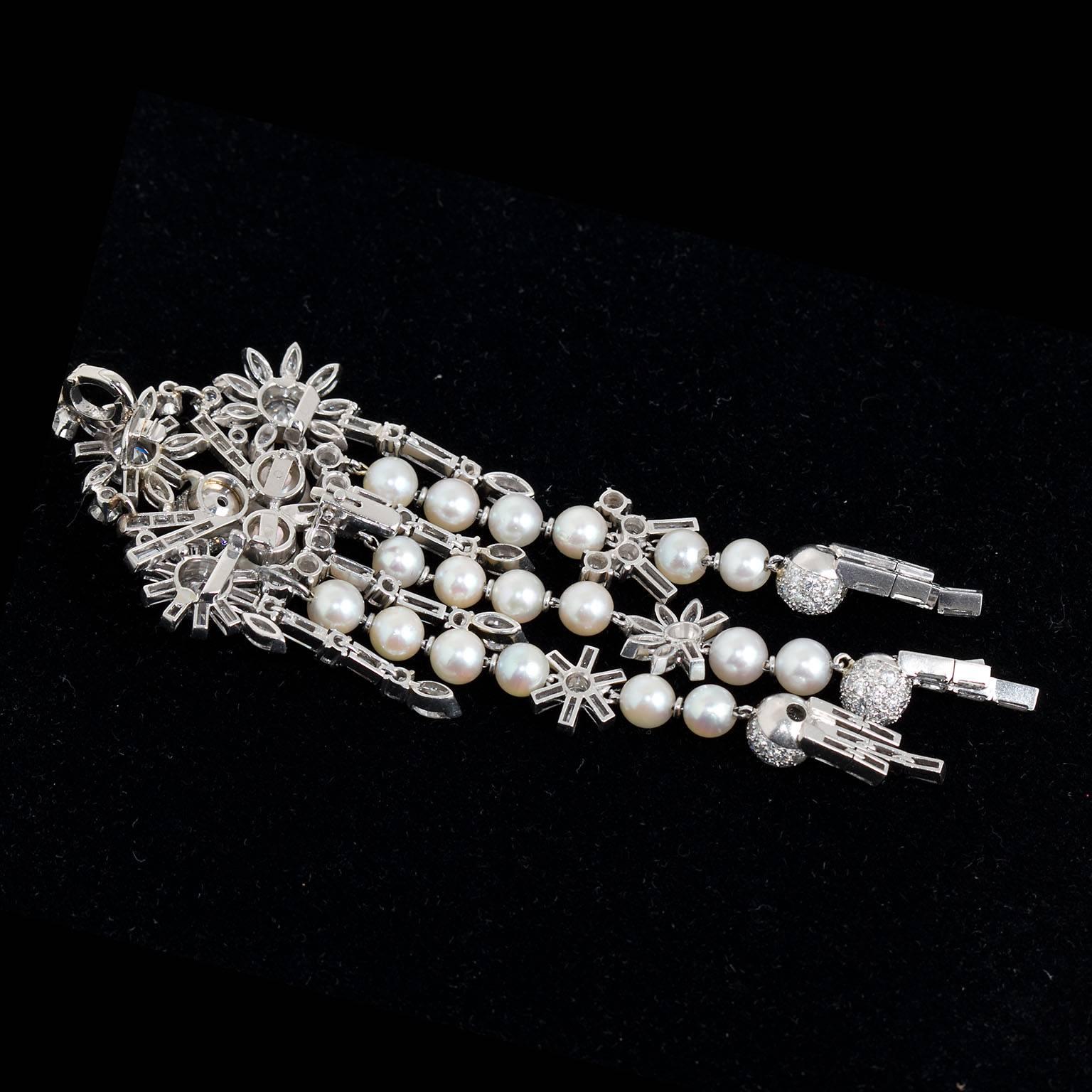Art Deco Style 1950s Diamond Pearl Lavish Chandelier Pendant 14 Carats In Excellent Condition In Lakewood, NJ