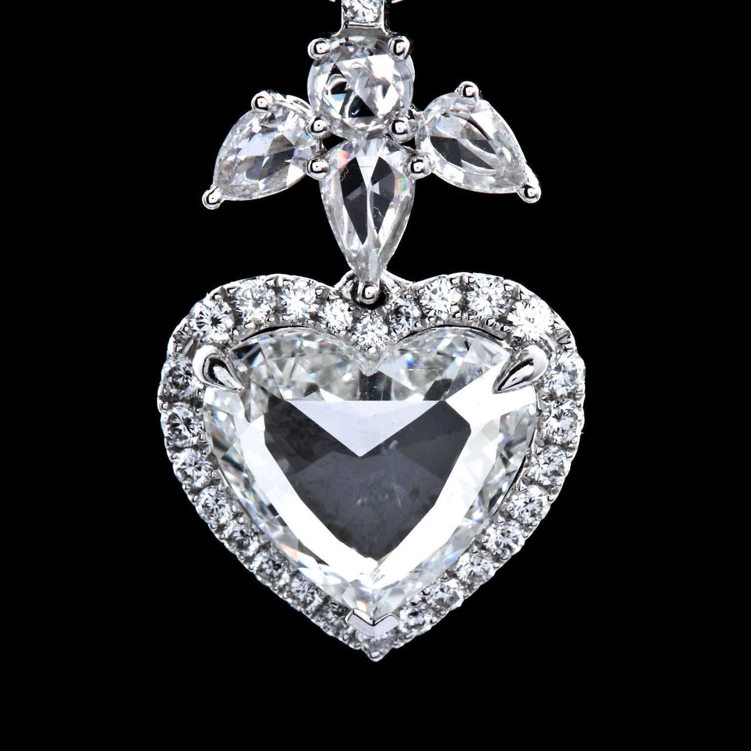 Women's 3.32 Carats Angels and Hearts Diamond Dangle Earrings GIA Certified