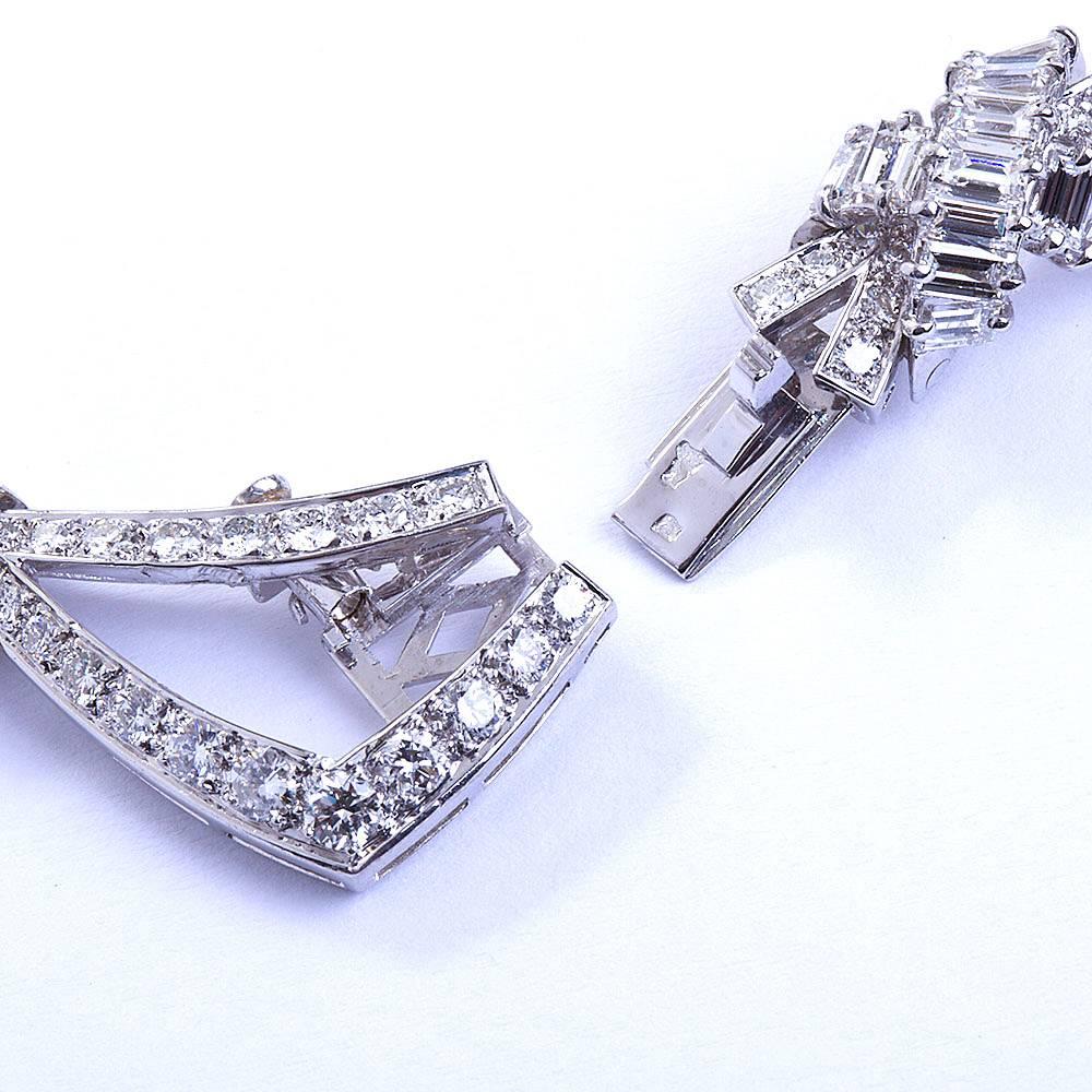 Women's French Diamond Gold Drape Style Necklace, 18 Karat White Gold For Sale