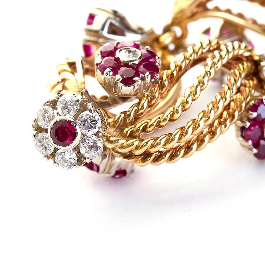 Spiraled Gold Diamond Ruby Florets Bracelet 6