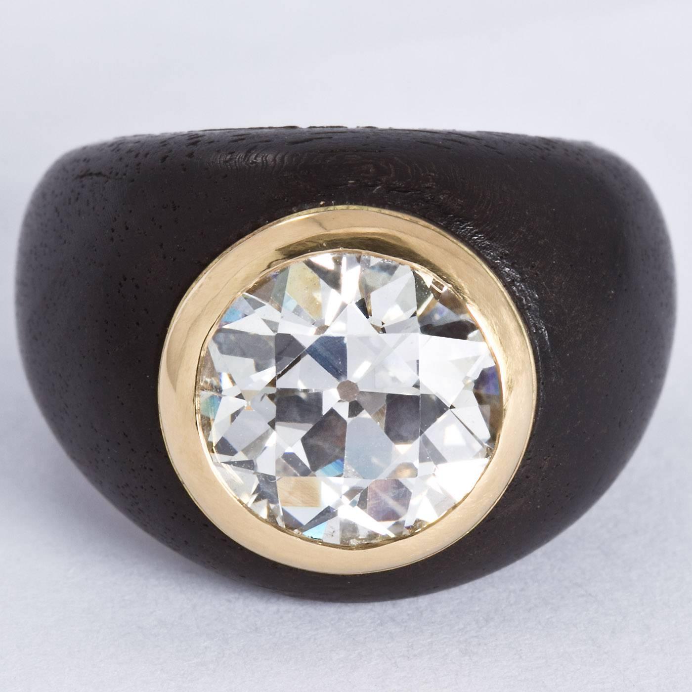 1970s Rene Boivin 6 Carat Diamond Ebony Gold Ring 2