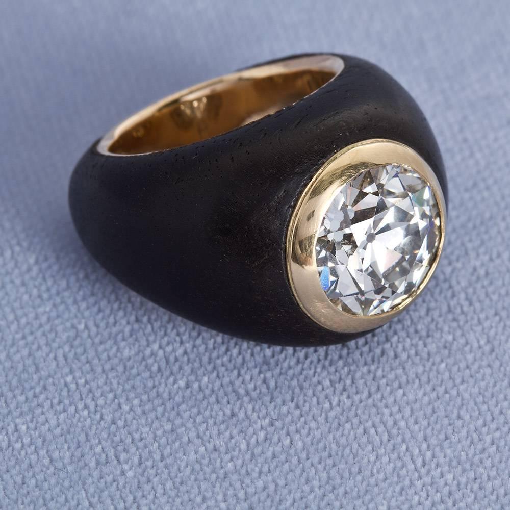 1970s Rene Boivin 6 Carat Diamond Ebony Gold Ring In Excellent Condition In Lakewood, NJ