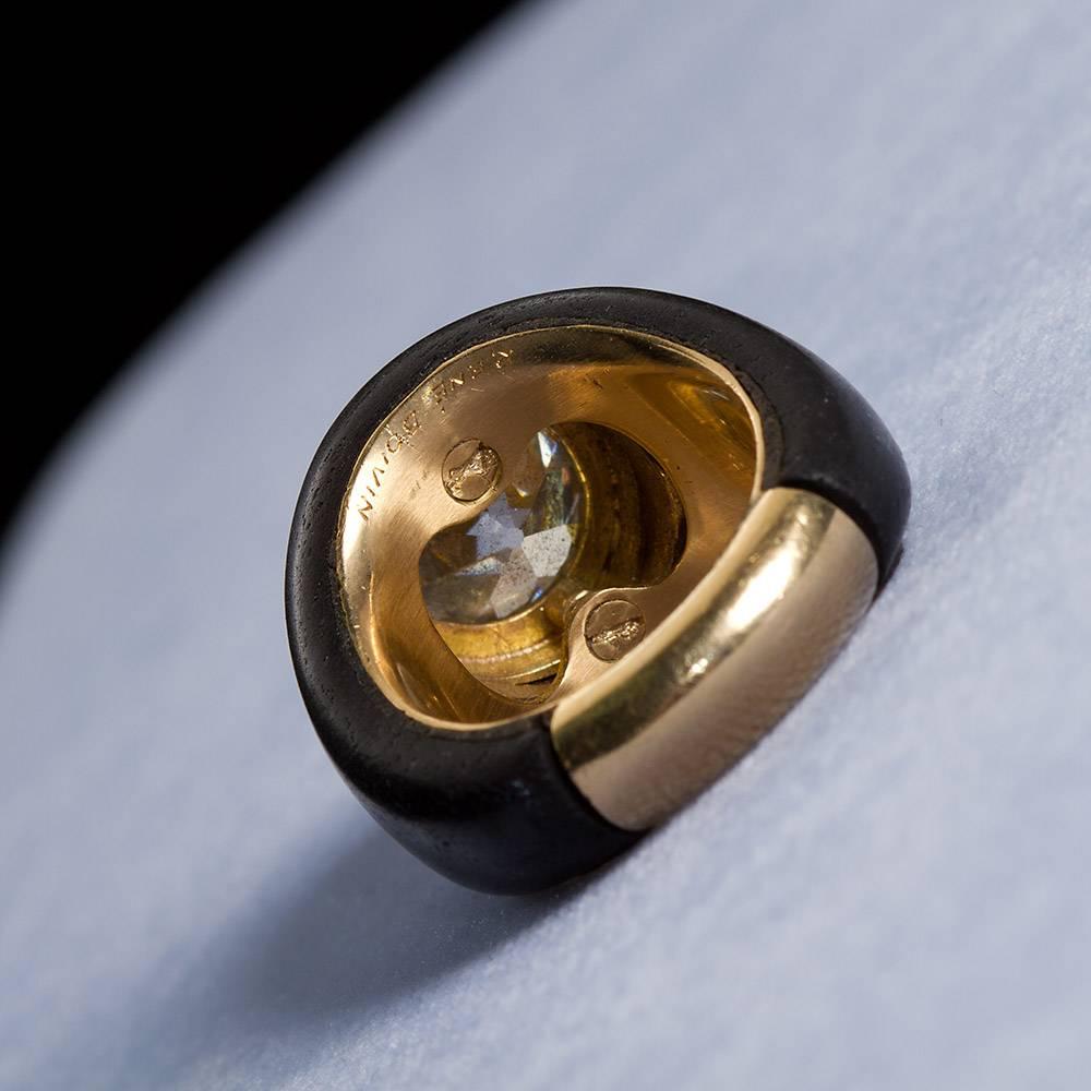 Modern 1970s Rene Boivin 6 Carat Diamond Ebony Gold Ring