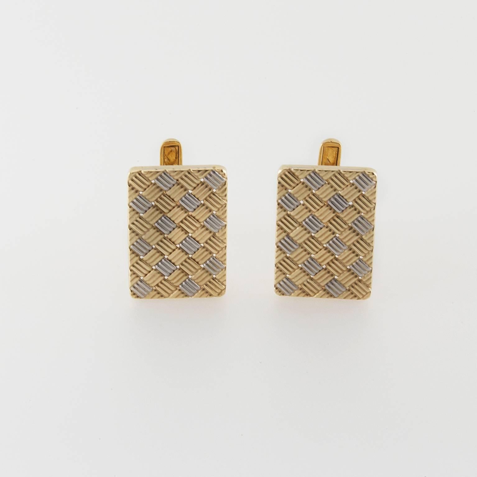 Tuxedo Cufflinks Set in Gold and Platinum with Classic Woven Checkered Pattern In Excellent Condition In Berkeley, CA