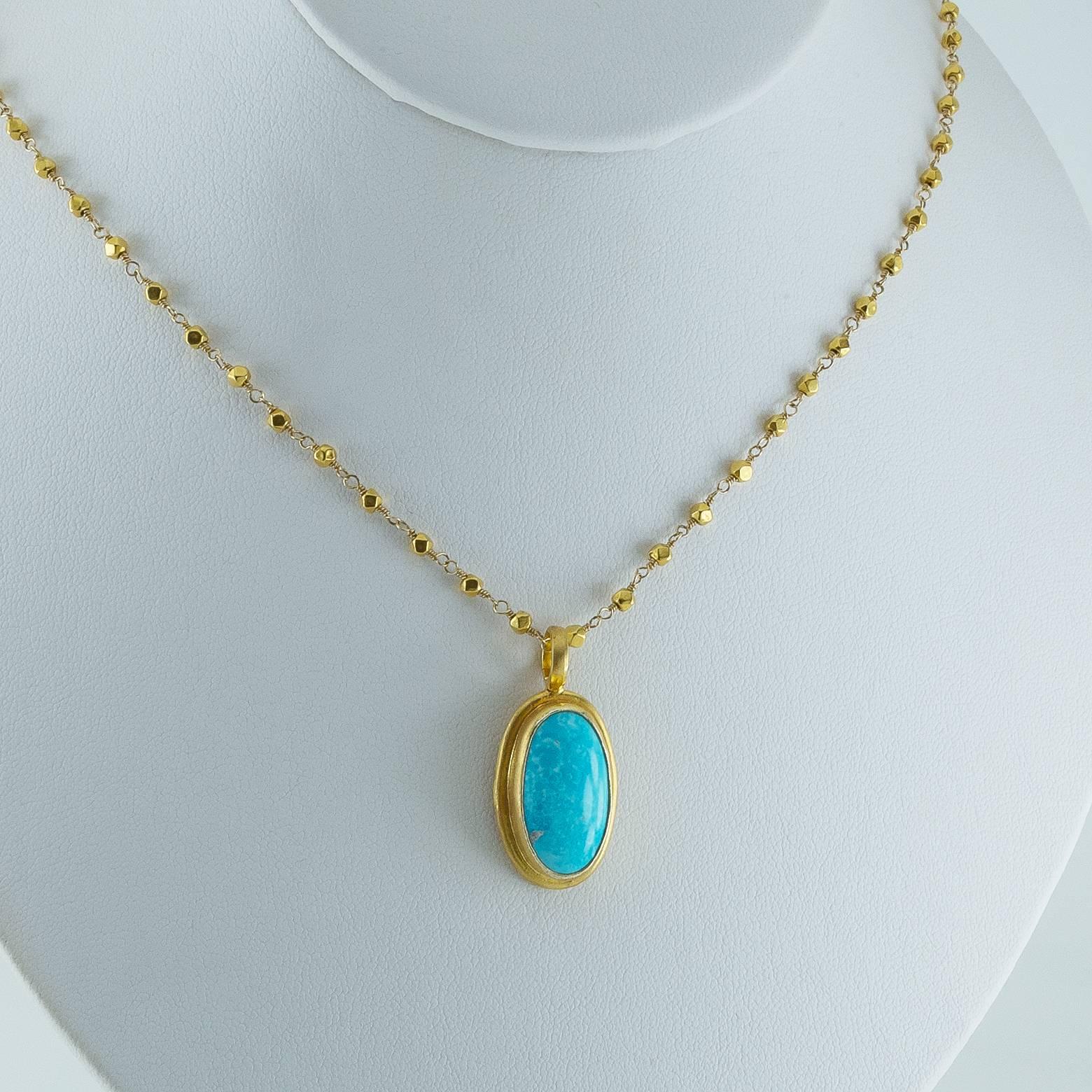 Large Cushion Oval Turquoise Gold Vermeil Pendant 1