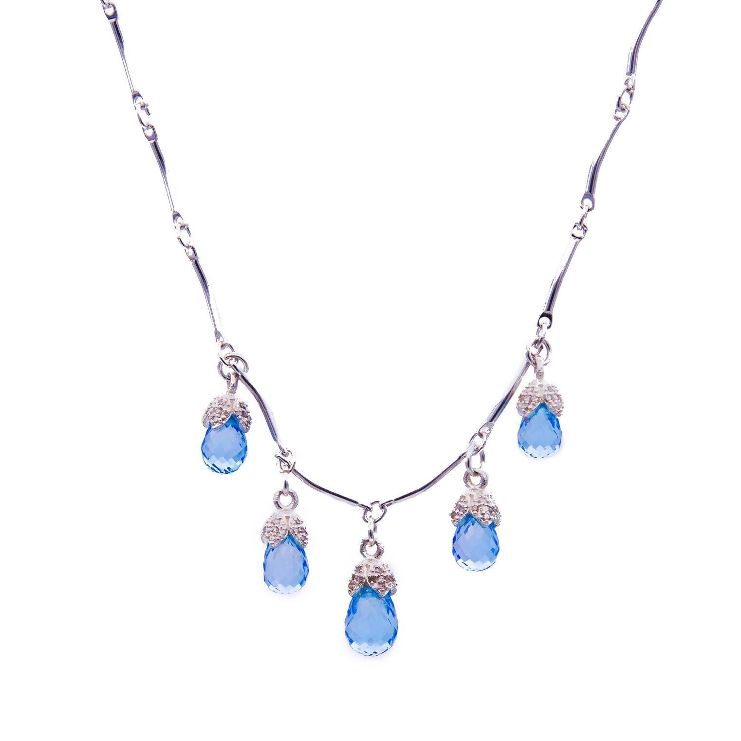 Blue Topaz and Diamond 'Droplets' Necklace