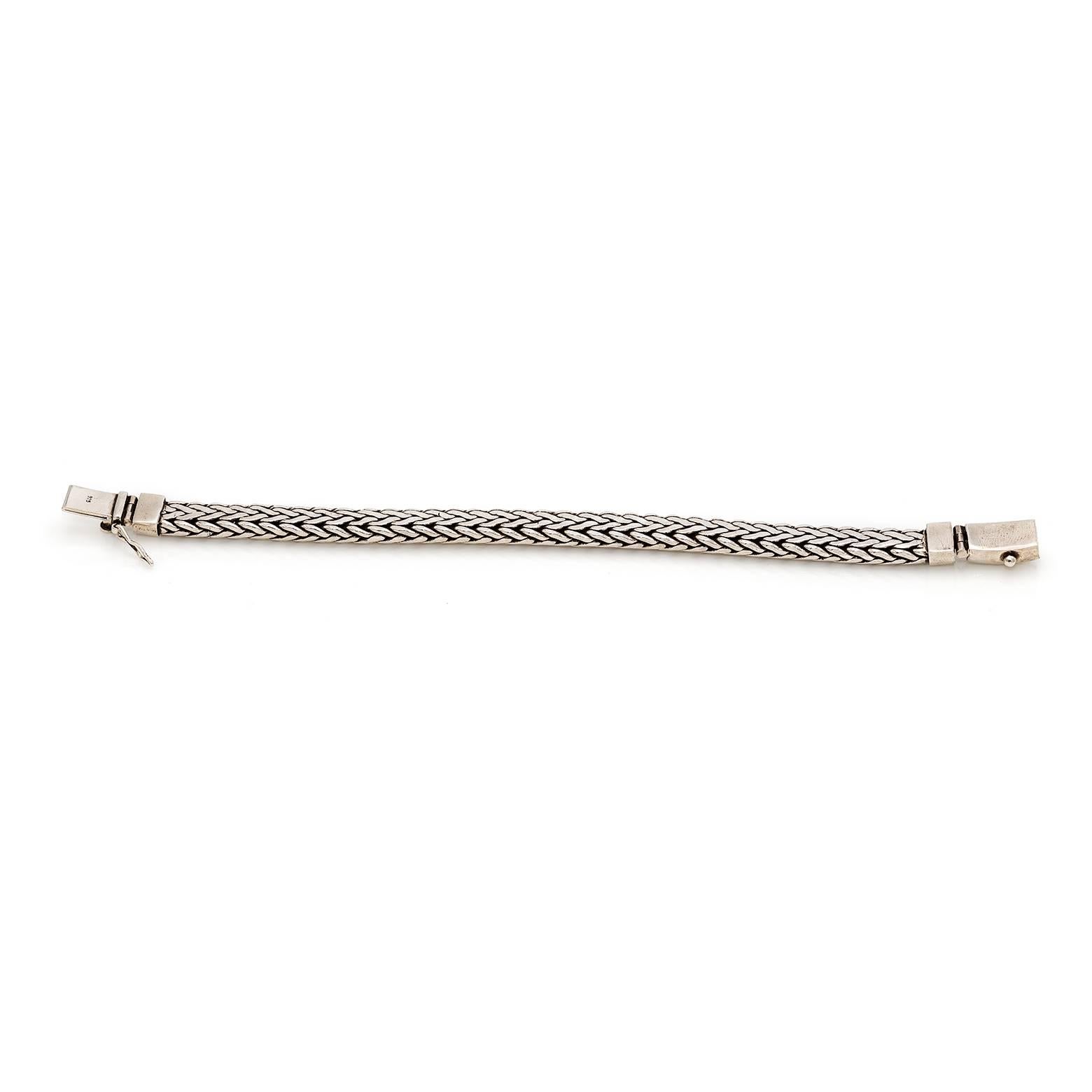 Modern Sterling Silver Woven Rope Bracelet with Oxidized Detail