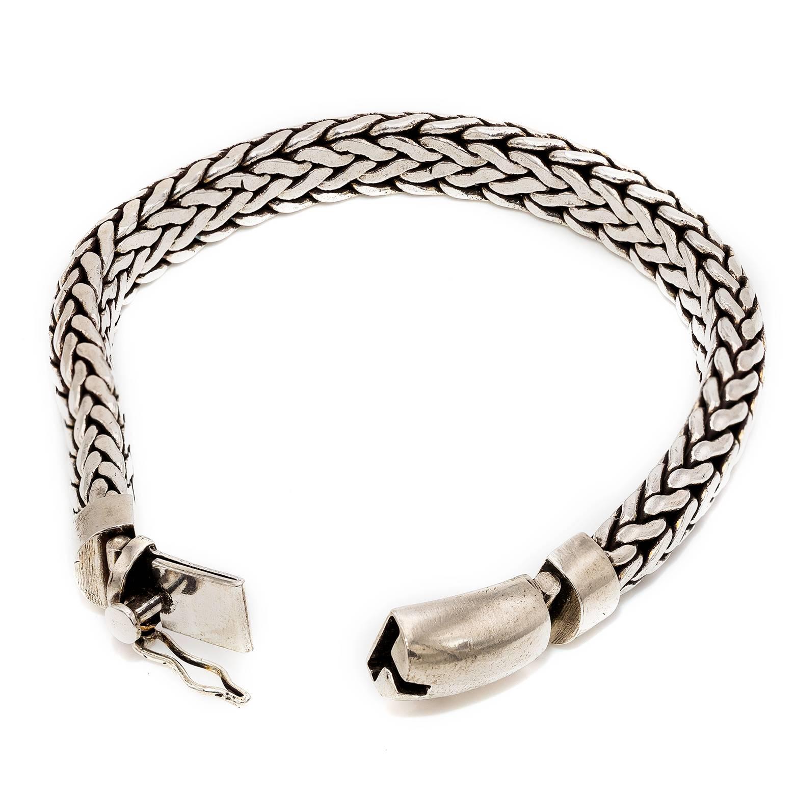 Women's or Men's Sterling Silver Woven Rope Bracelet with Oxidized Detail