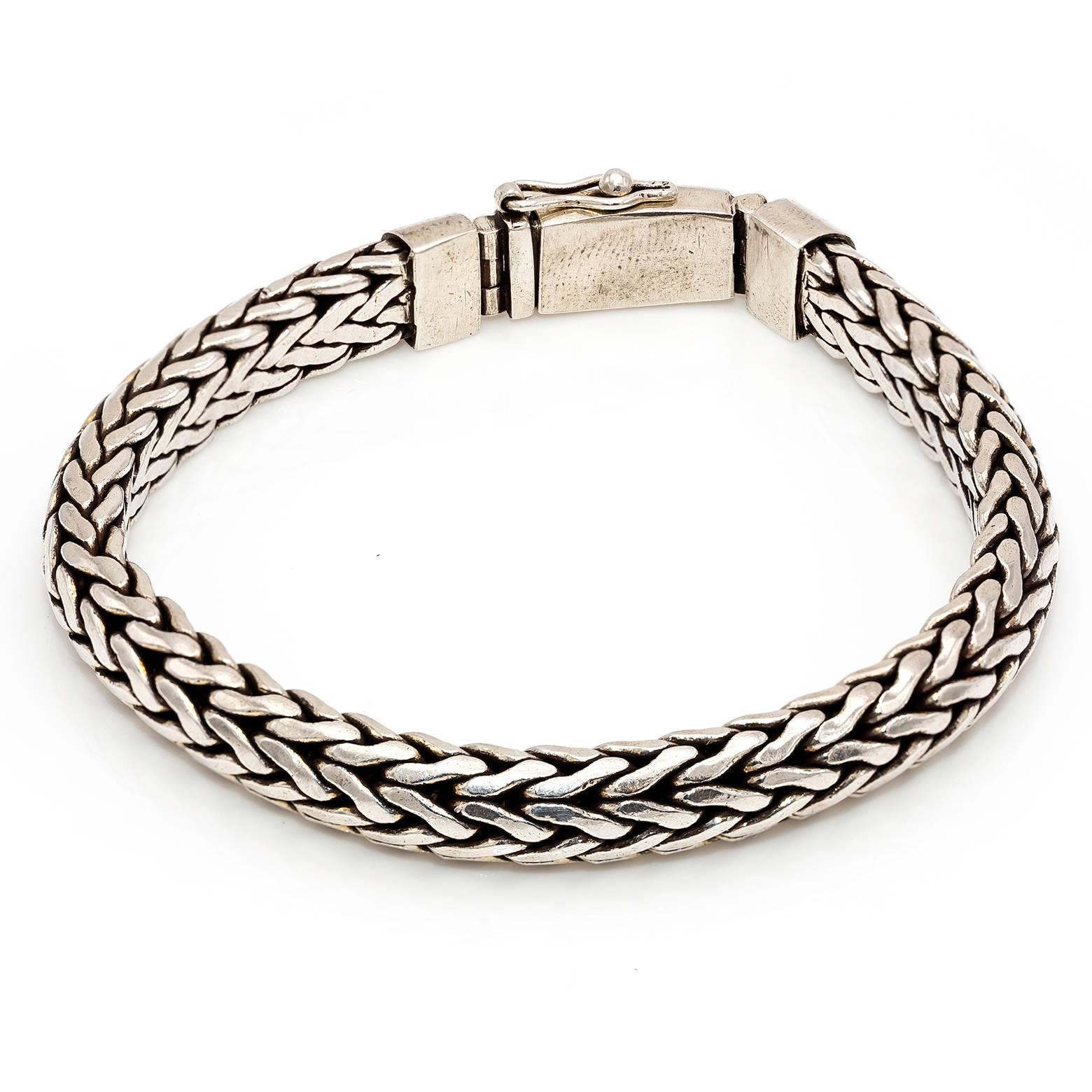 Sterling Silver Woven Rope Bracelet with Oxidized Detail 1