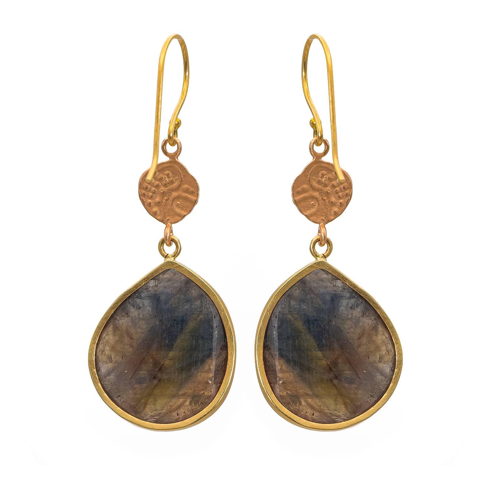 Women's Rose Cut Sapphires with 'Ancient' Coins in 14 Karat Rose Gold Earrings