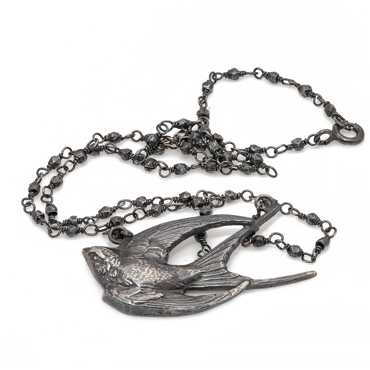 Modern Oxidized Sterling Silver Black Bird Necklace