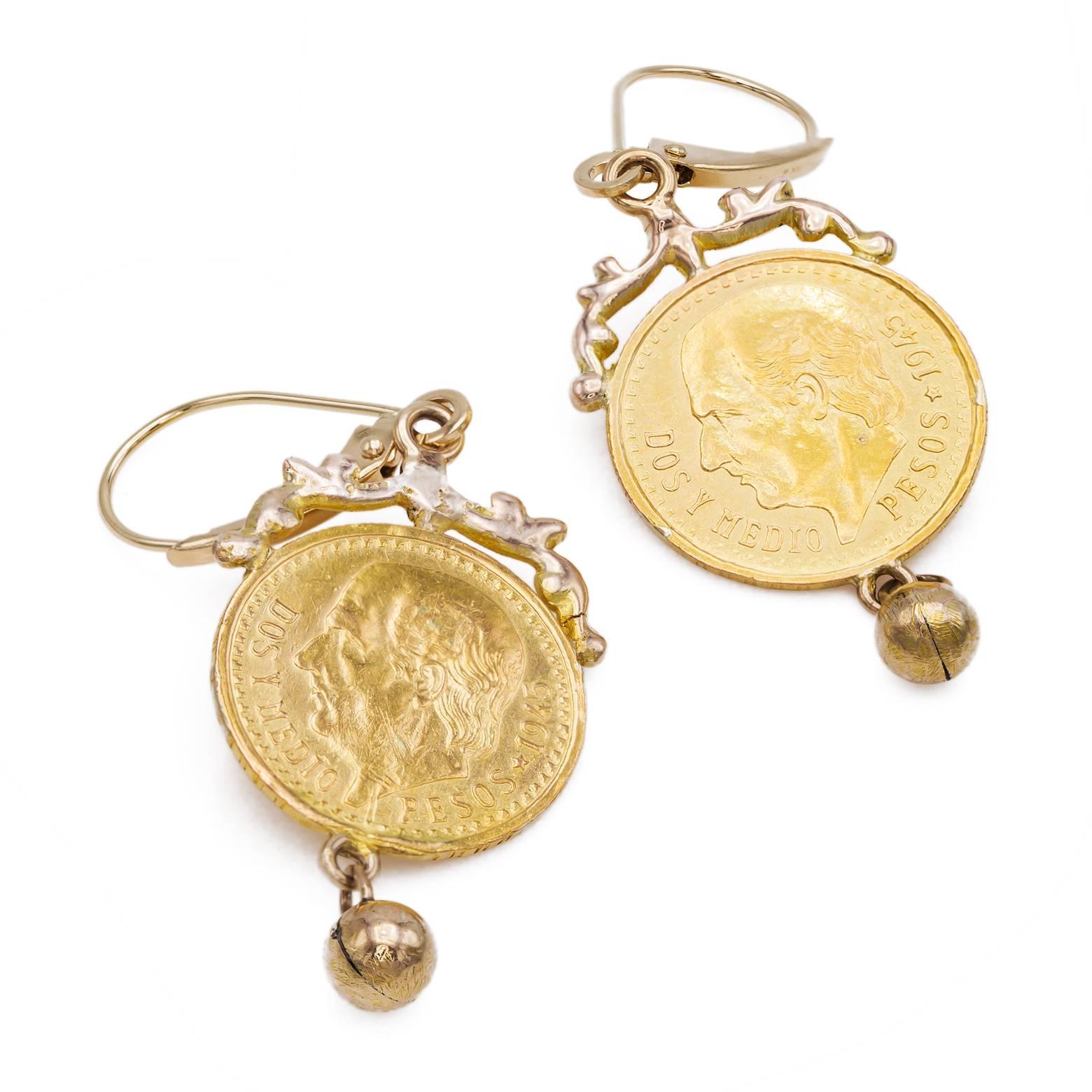 gold coin dangle earrings