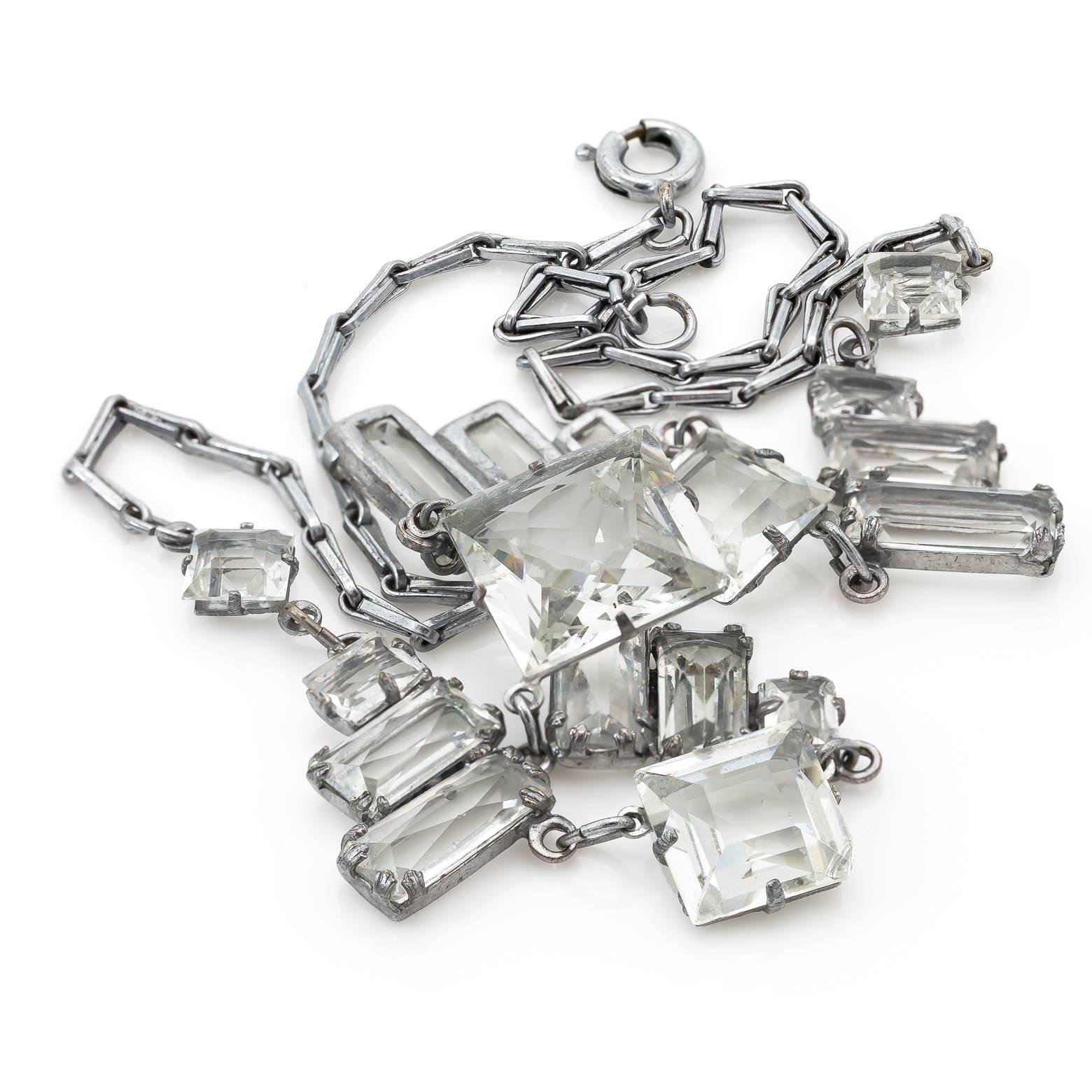 Women's Art Deco Square Quartz Crystal Necklace