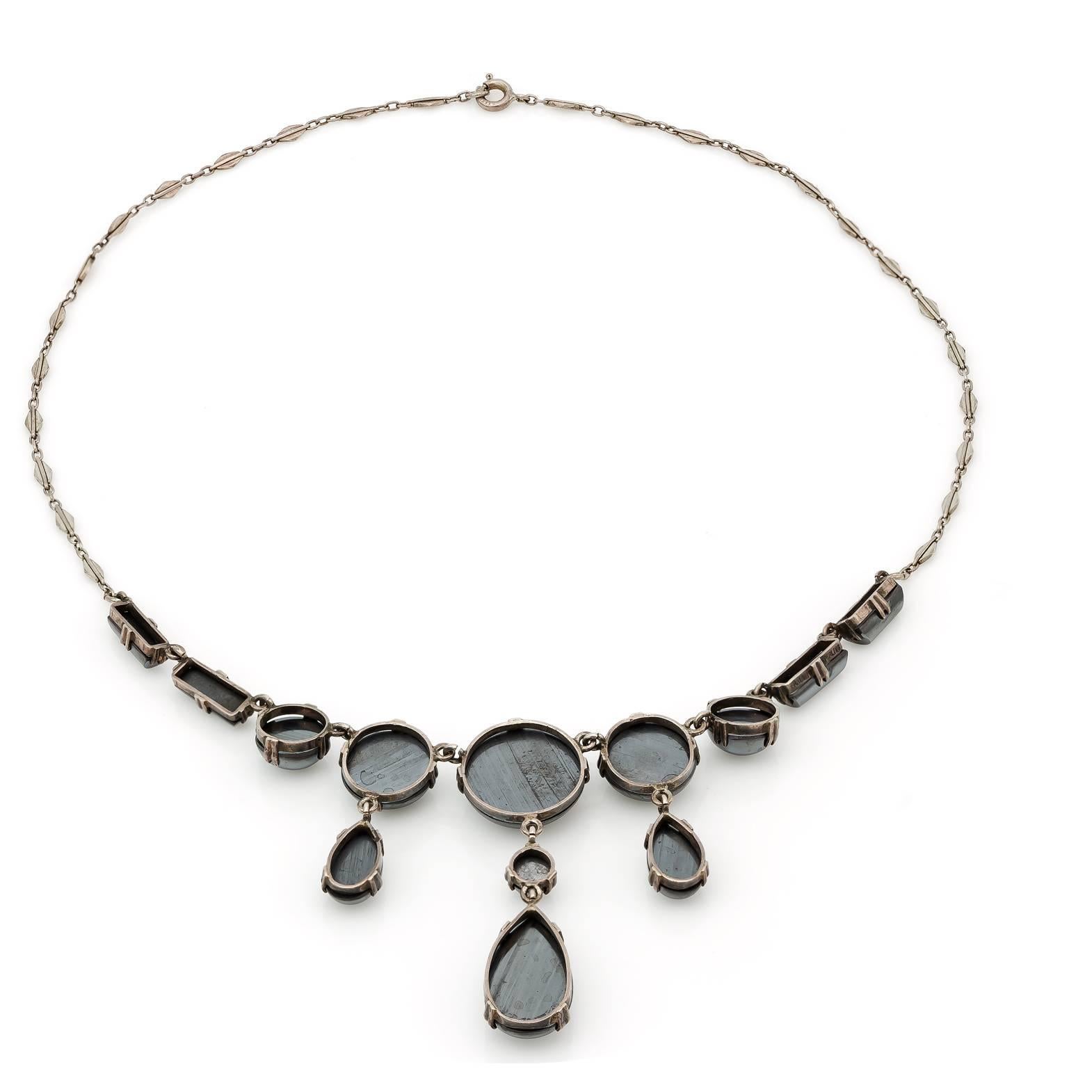 1930s Hematite and Sterling Silver Antique German Necklace In Excellent Condition In Berkeley, CA