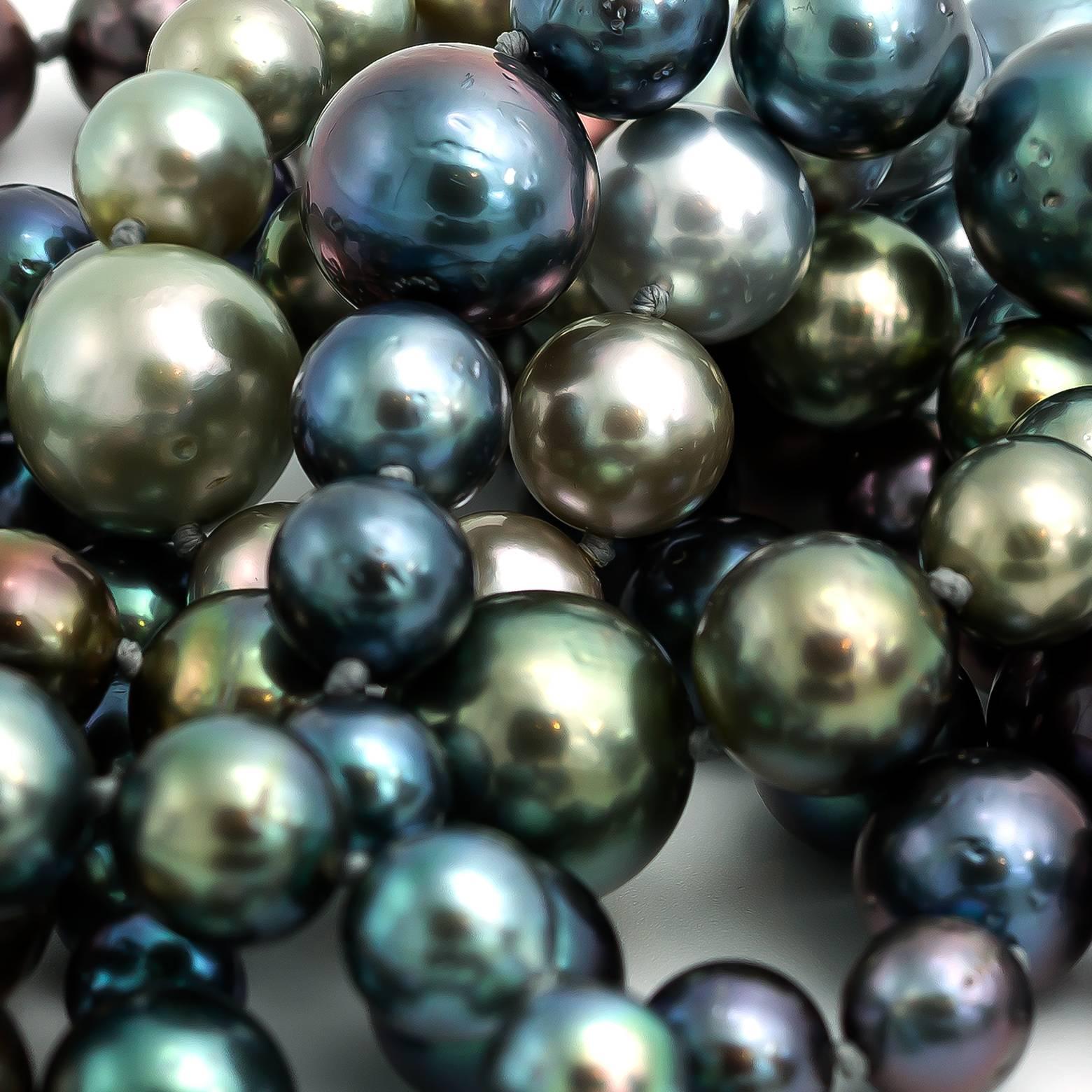 Women's Long Tahitian South Sea Rainbow Pearl Necklace in Every Natural Color