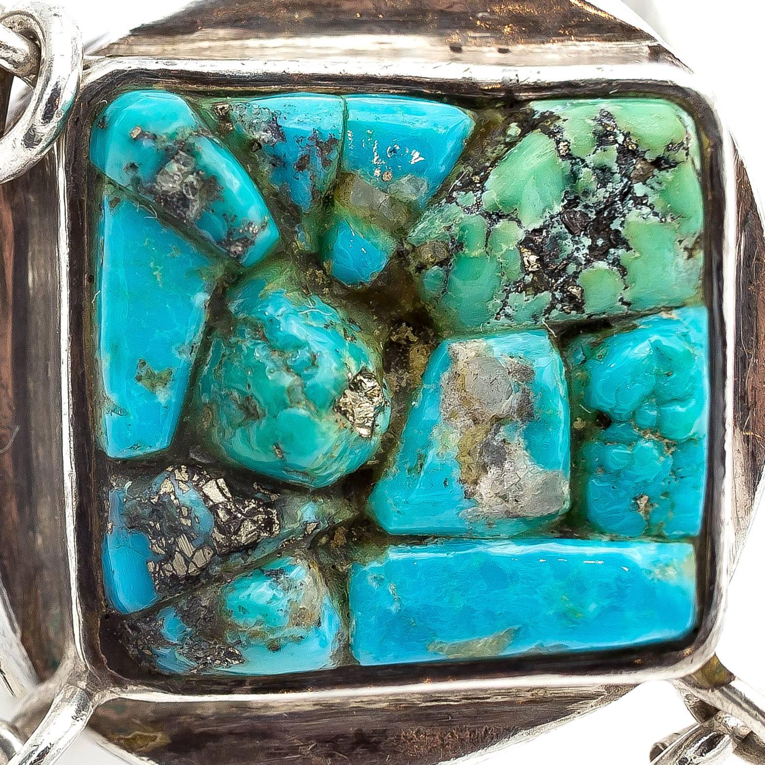 Women's or Men's Eveli Sabatie Turquoise Mosaic Sterling Silver Native American Ring