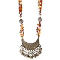 Indian Silver and Multi-Strand Necklace with Tassels, Carnelian, Amber and Shell 10